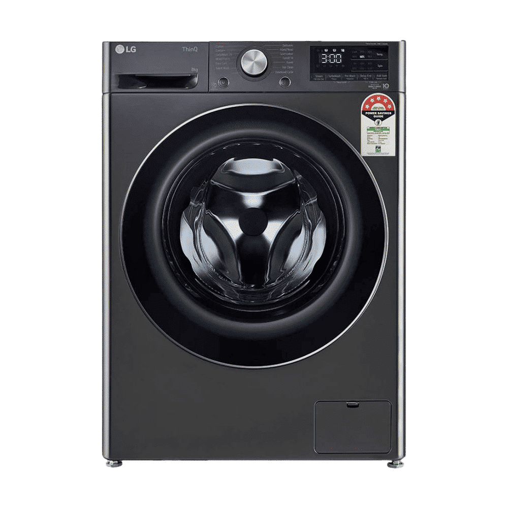 LG 8 kg 5 Star Inverter Fully Automatic Front Load Washing Machine (FHP1208Z9B.ABLQEIL, In-built Heater, Black Steel)_1