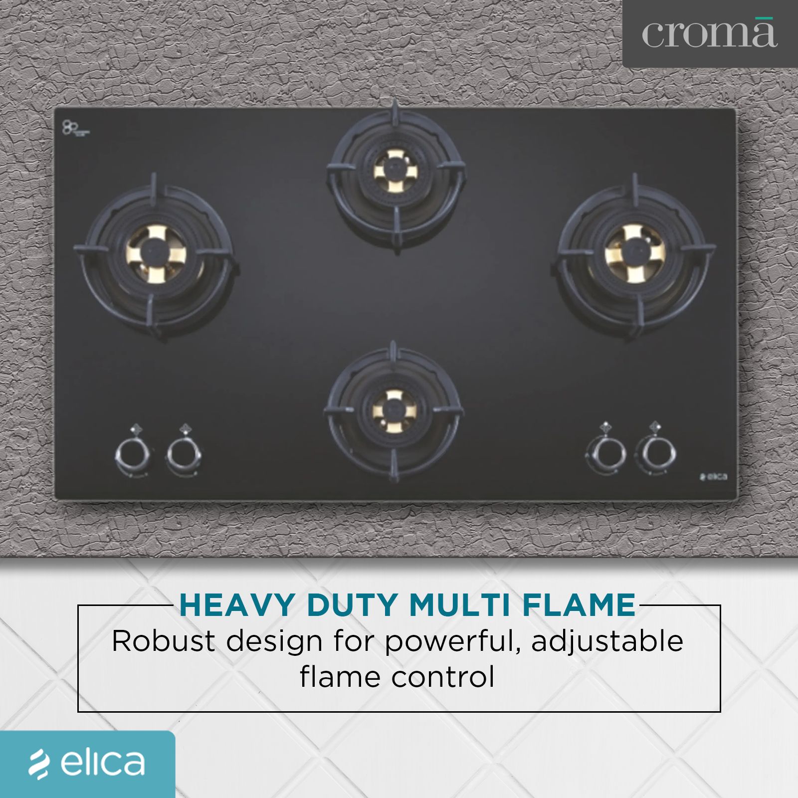 Elica FLEXI DFS FB 4B 91 TX 4 Burner Automatic Electric Hob (Round Metallic Knob, Black)_6