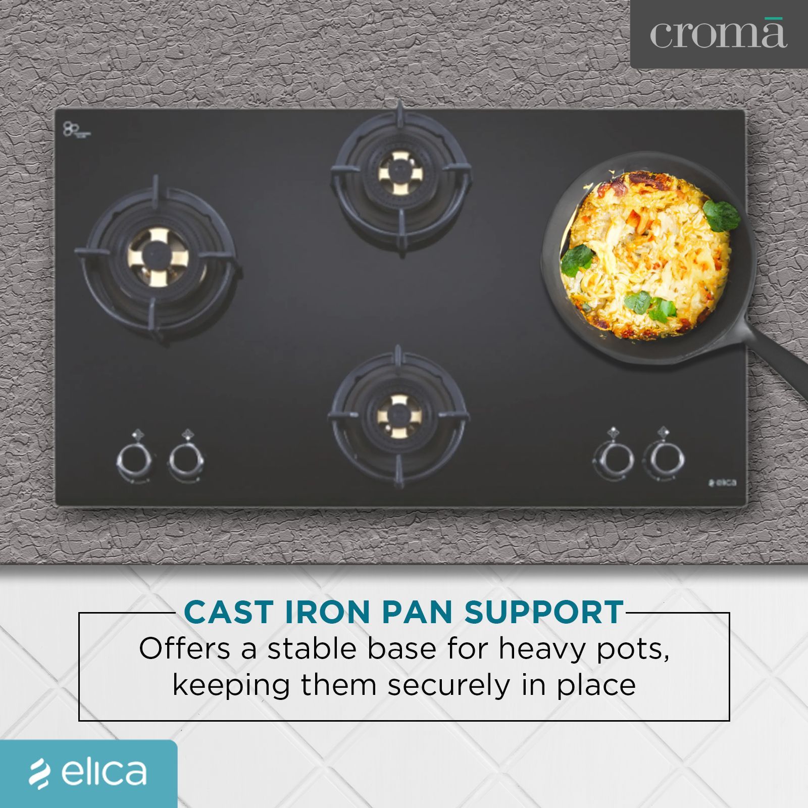 Elica FLEXI DFS FB 4B 91 TX 4 Burner Automatic Electric Hob (Round Metallic Knob, Black)_7