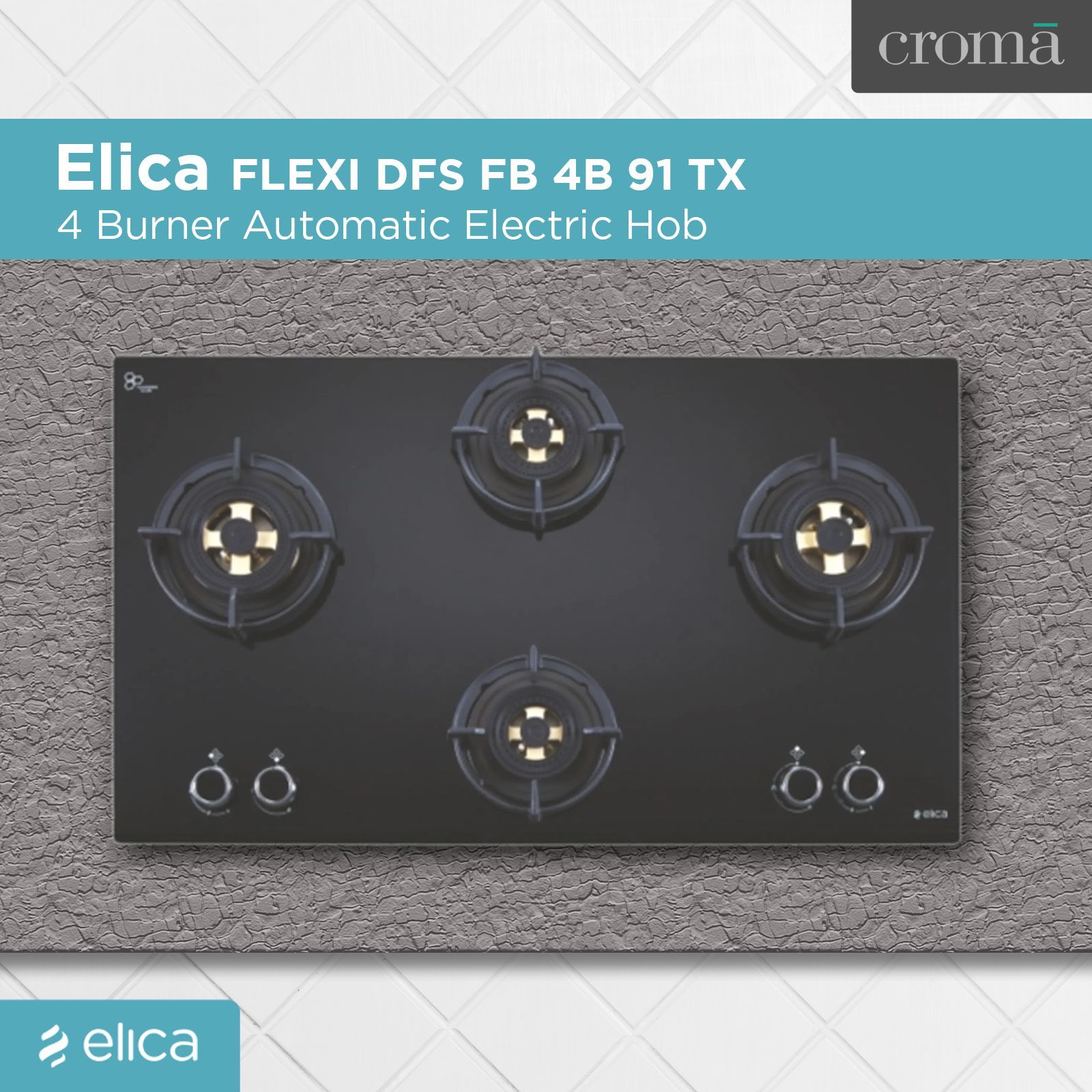 Elica FLEXI DFS FB 4B 91 TX 4 Burner Automatic Electric Hob (Round Metallic Knob, Black)_4