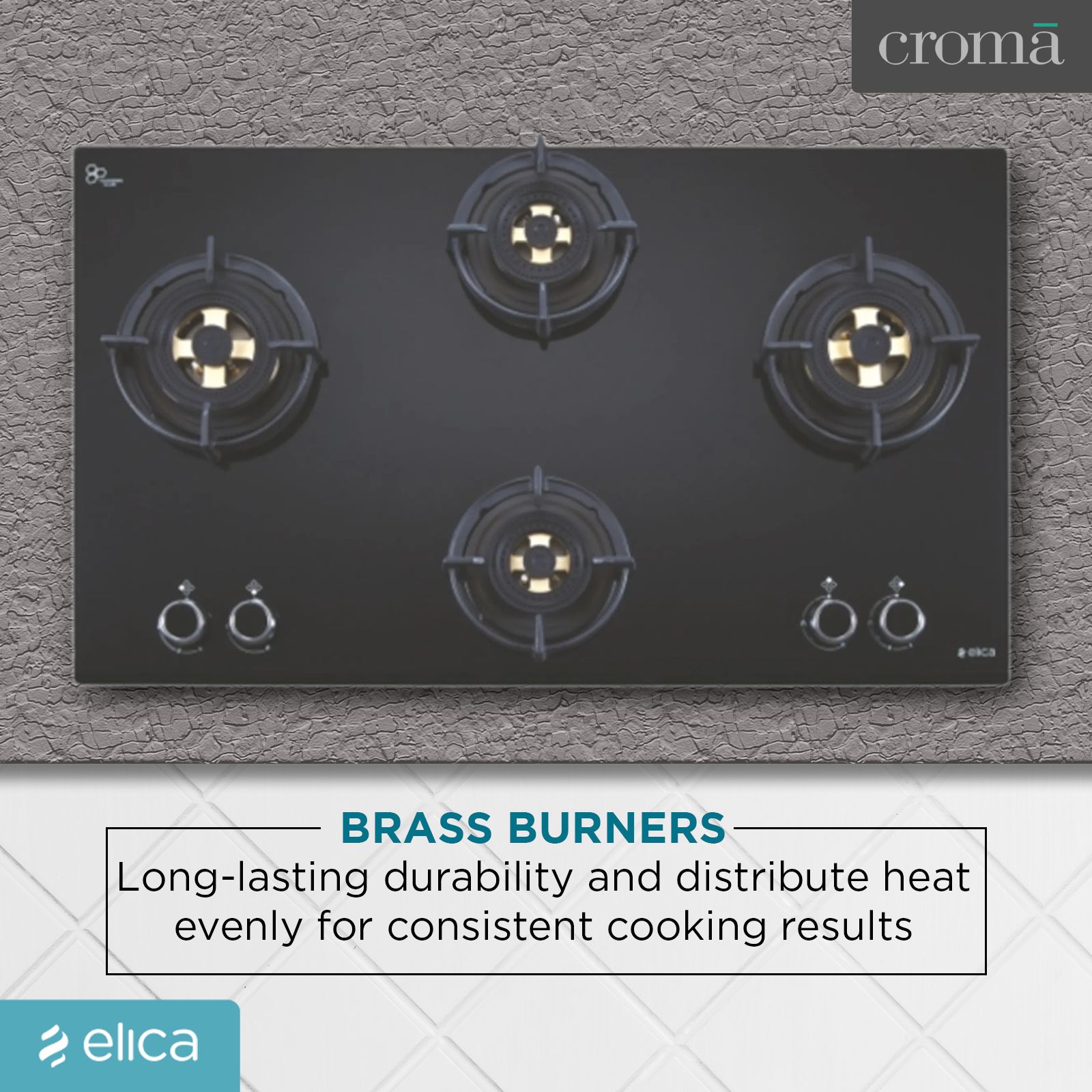 Elica FLEXI DFS FB 4B 91 TX 4 Burner Automatic Electric Hob (Round Metallic Knob, Black)_5