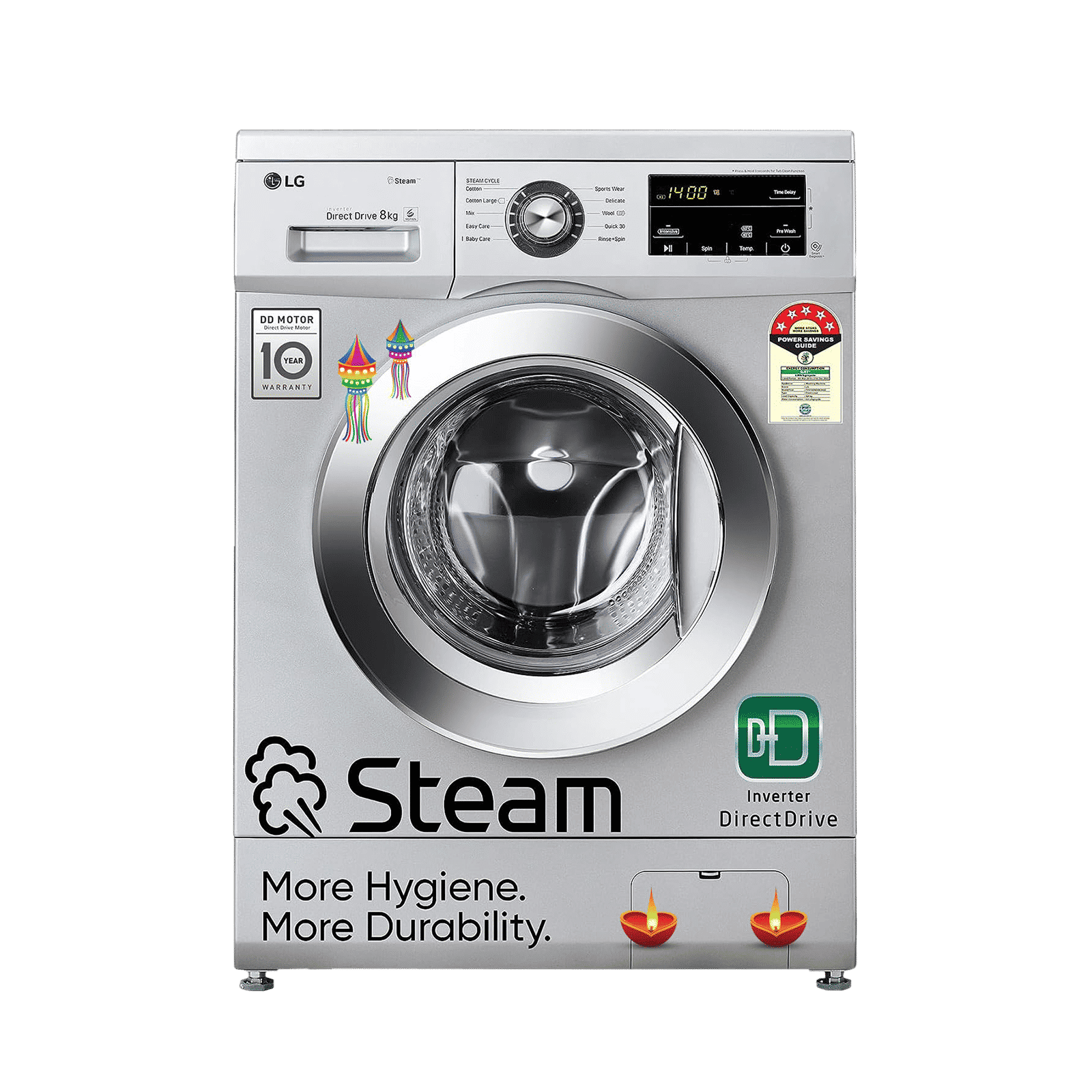 LG 8 kg 5 Star Inverter Fully Automatic Front Load Washing Machine (FHM1408BDL, In-built Heater, Luxury Silver)_1