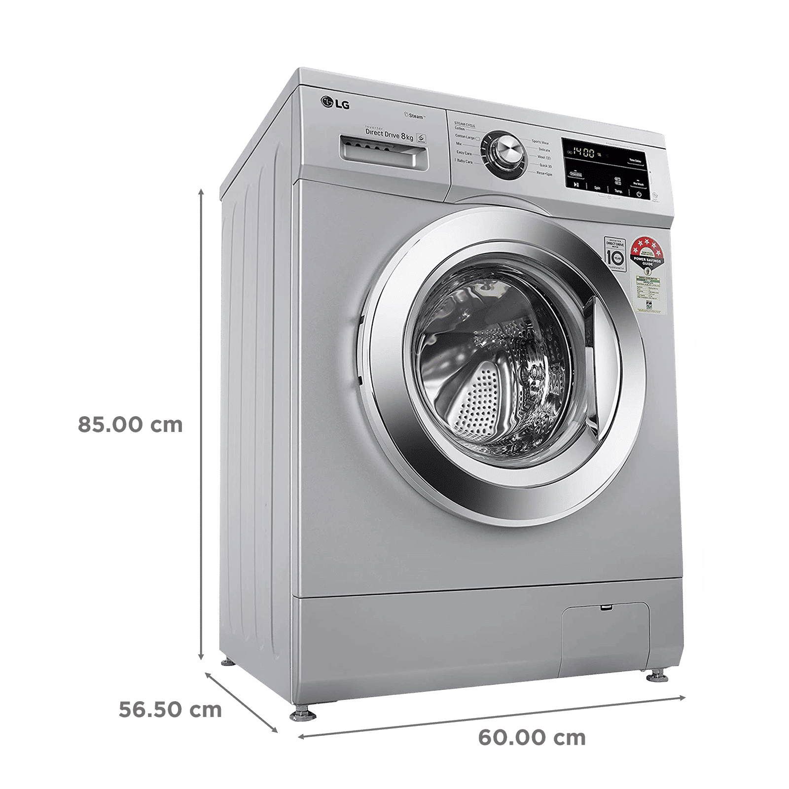 LG 8 kg 5 Star Inverter Fully Automatic Front Load Washing Machine (FHM1408BDL, In-built Heater, Luxury Silver)_3