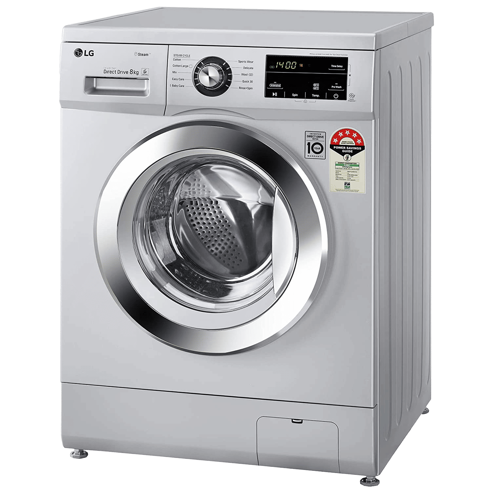 LG 8 kg 5 Star Inverter Fully Automatic Front Load Washing Machine (FHM1408BDL, In-built Heater, Luxury Silver)_5