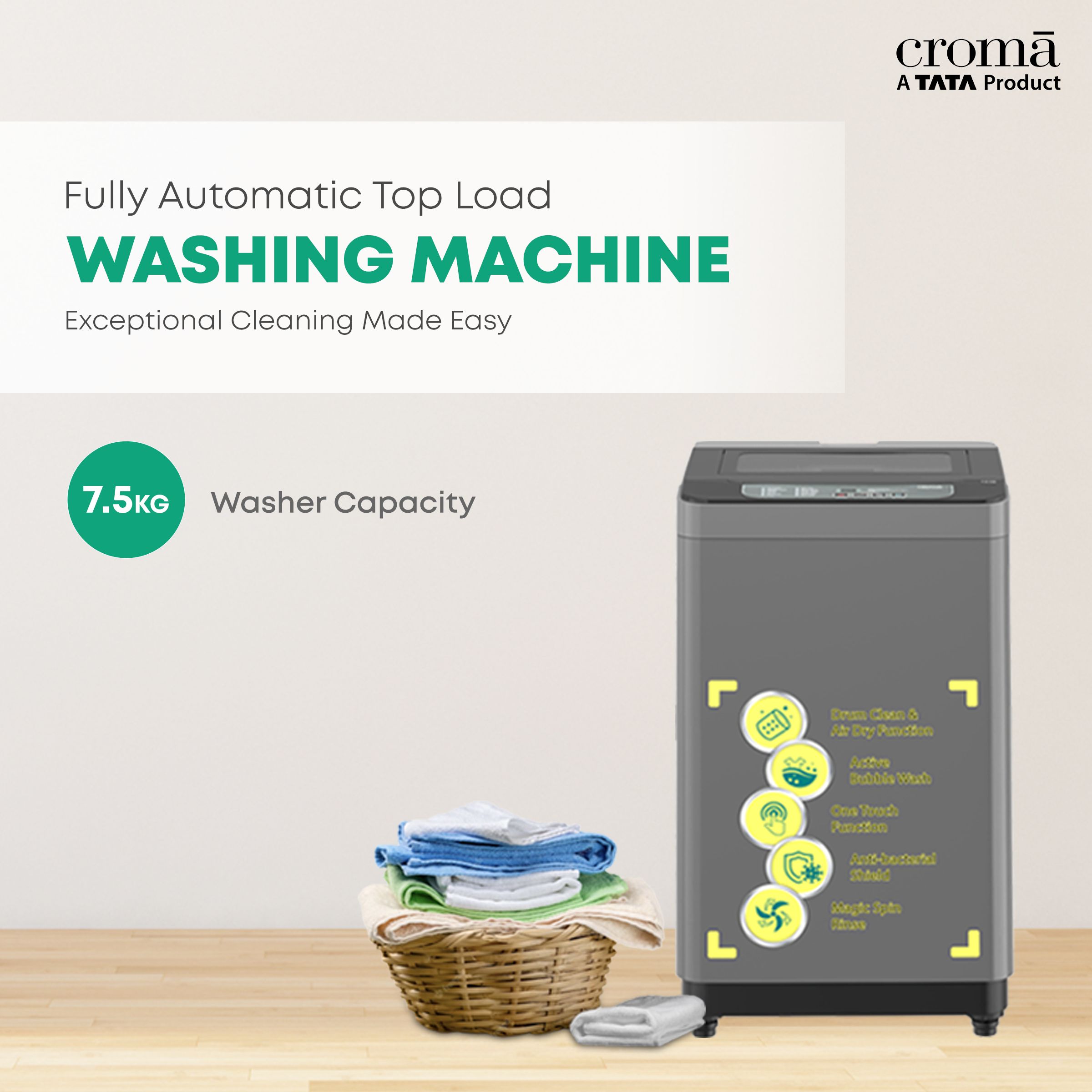 Croma 7.5 Kg 5 Star Fully Automatic Top Load Washing Machine ( Anti-Bacterial Shield, Dark Grey)_10