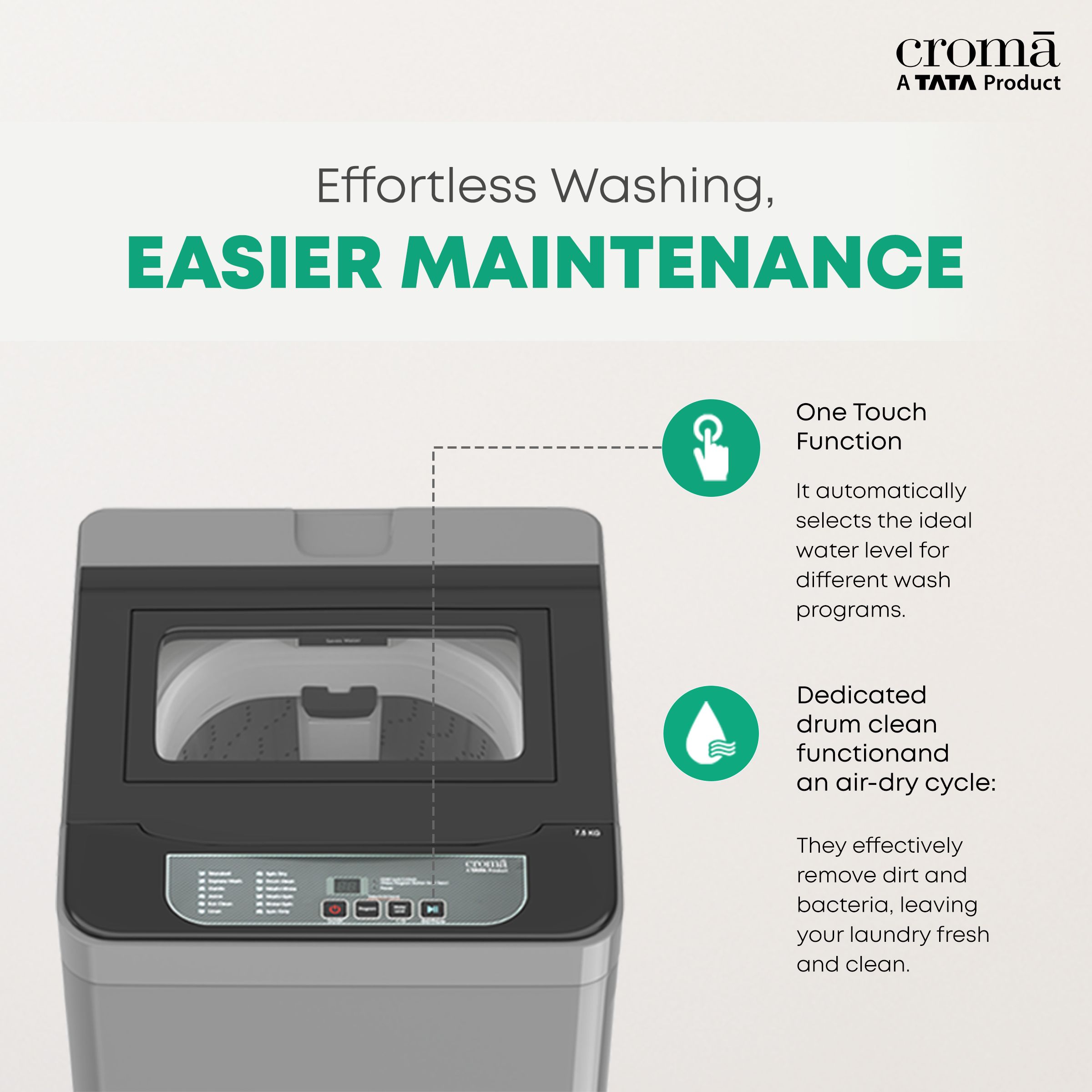Croma 7.5 Kg 5 Star Fully Automatic Top Load Washing Machine ( Anti-Bacterial Shield, Dark Grey)_13