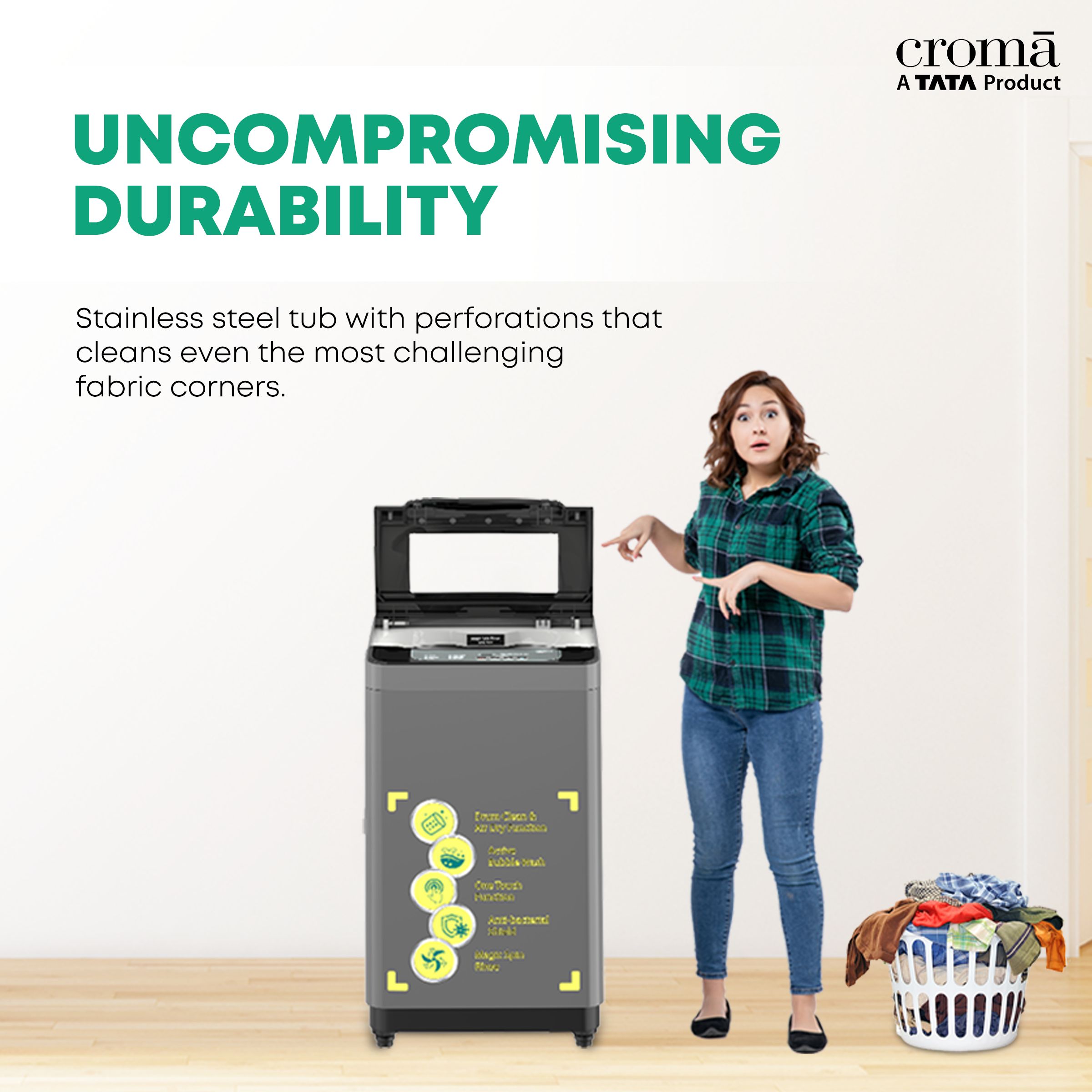 Croma 7.5 Kg 5 Star Fully Automatic Top Load Washing Machine ( Anti-Bacterial Shield, Dark Grey)_14