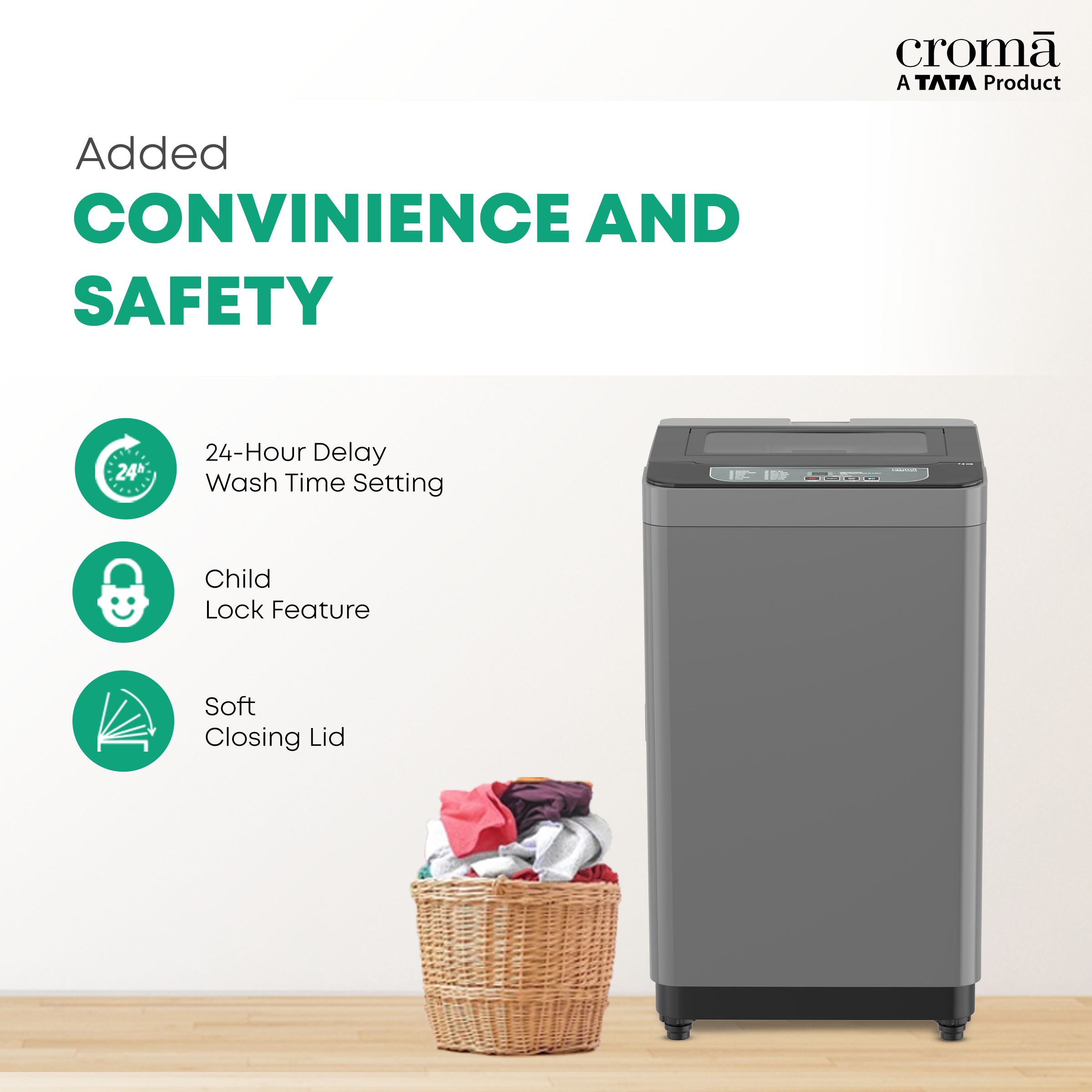 Croma 7.5 Kg 5 Star Fully Automatic Top Load Washing Machine ( Anti-Bacterial Shield, Dark Grey)_15
