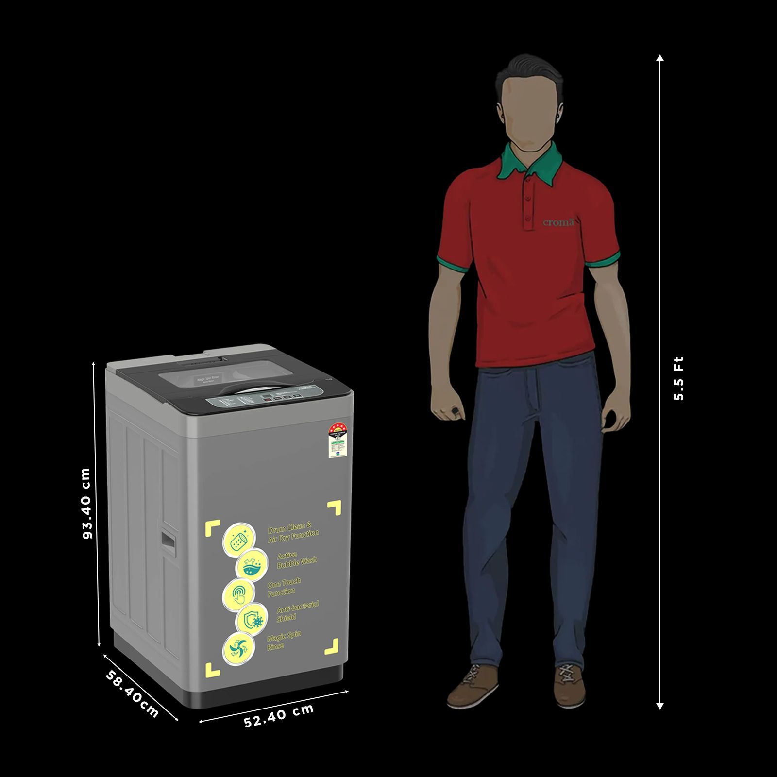 Croma 7.5 Kg 5 Star Fully Automatic Top Load Washing Machine ( Anti-Bacterial Shield, Dark Grey)_3