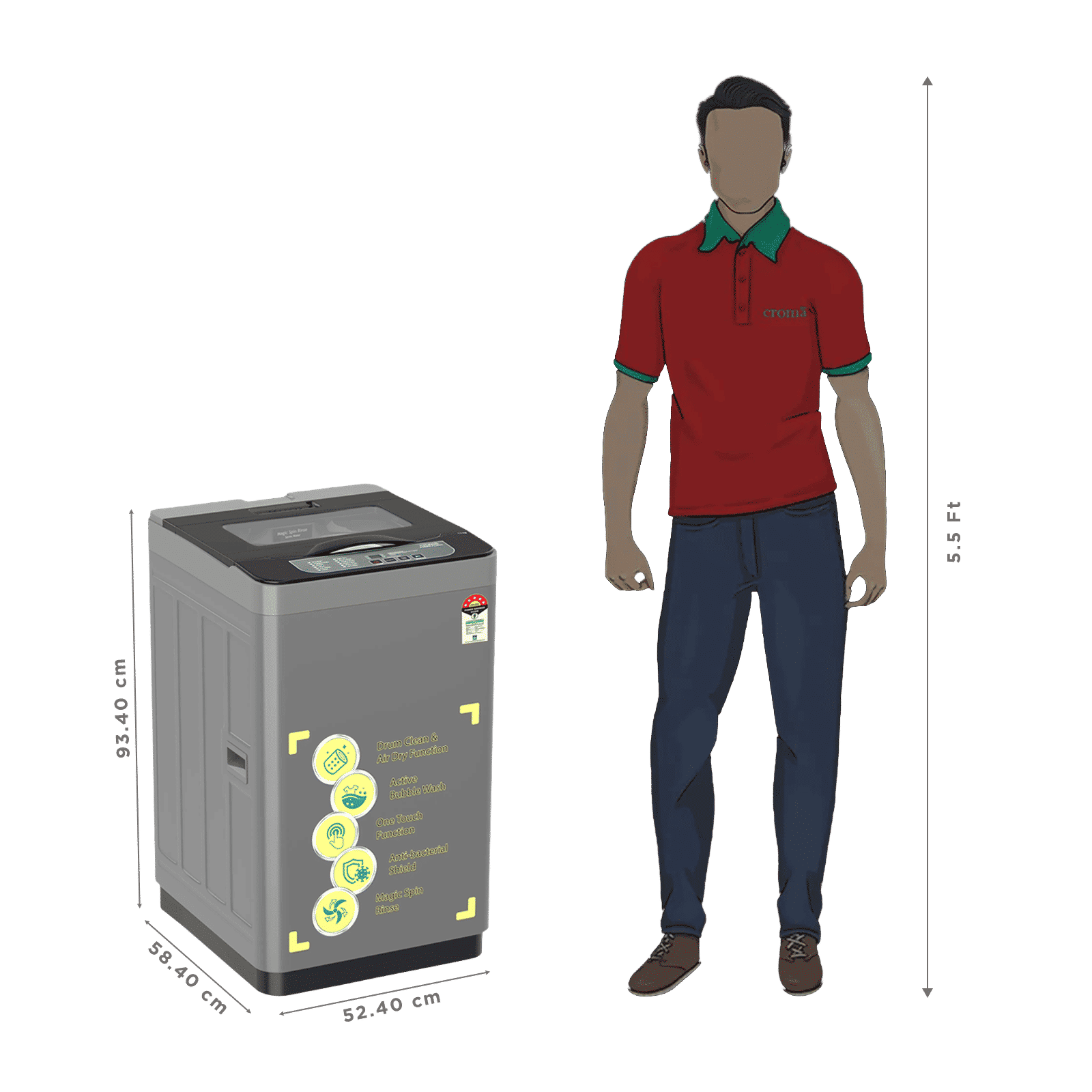 Croma 7.5 Kg 5 Star Fully Automatic Top Load Washing Machine ( Anti-Bacterial Shield, Dark Grey)_3