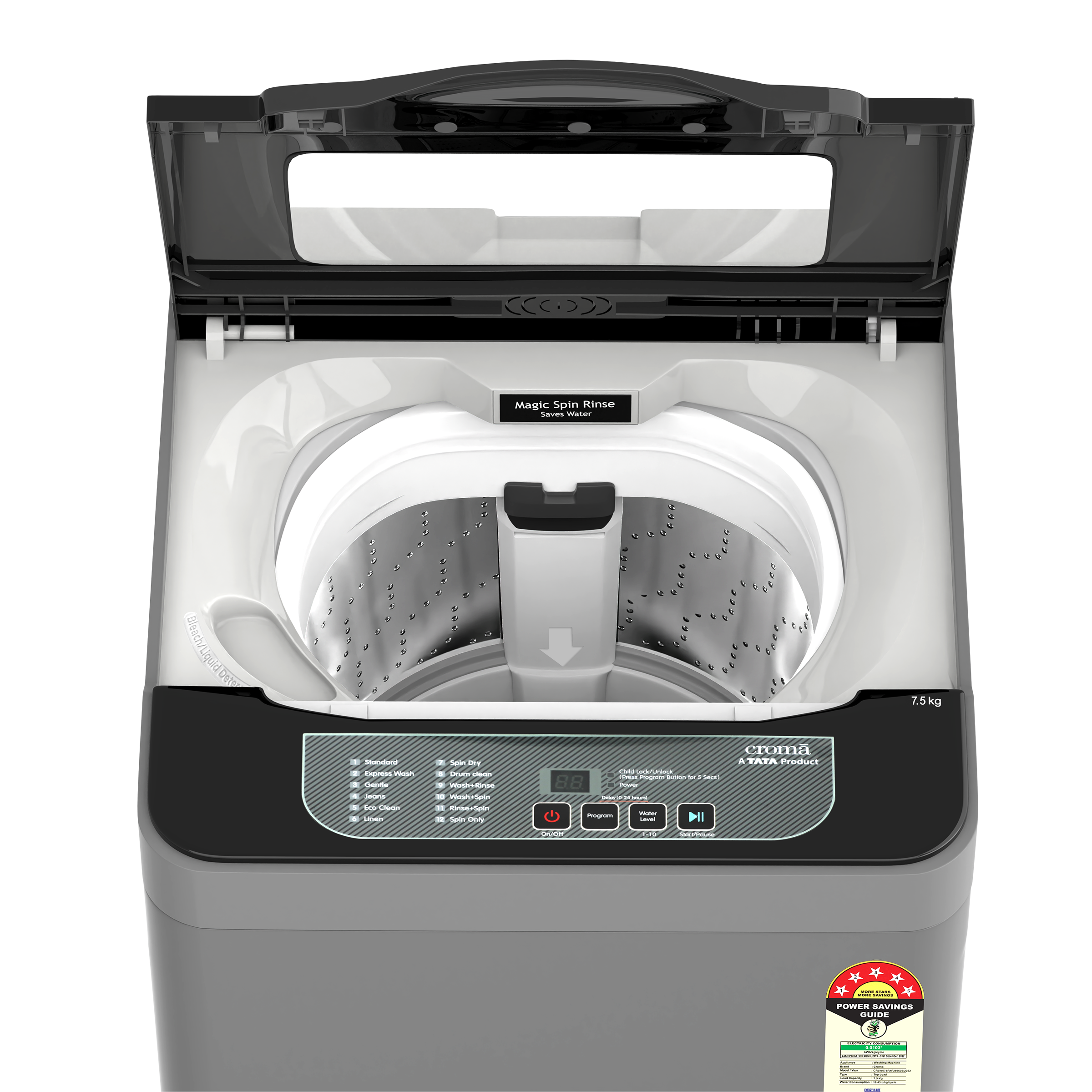 Croma 7.5 Kg 5 Star Fully Automatic Top Load Washing Machine ( Anti-Bacterial Shield, Dark Grey)_8