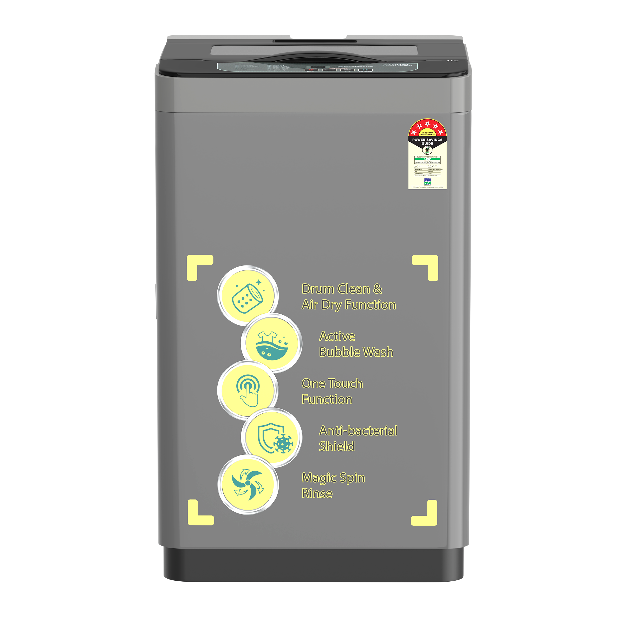 Croma 7.5 Kg 5 Star Fully Automatic Top Load Washing Machine ( Anti-Bacterial Shield, Dark Grey)_1