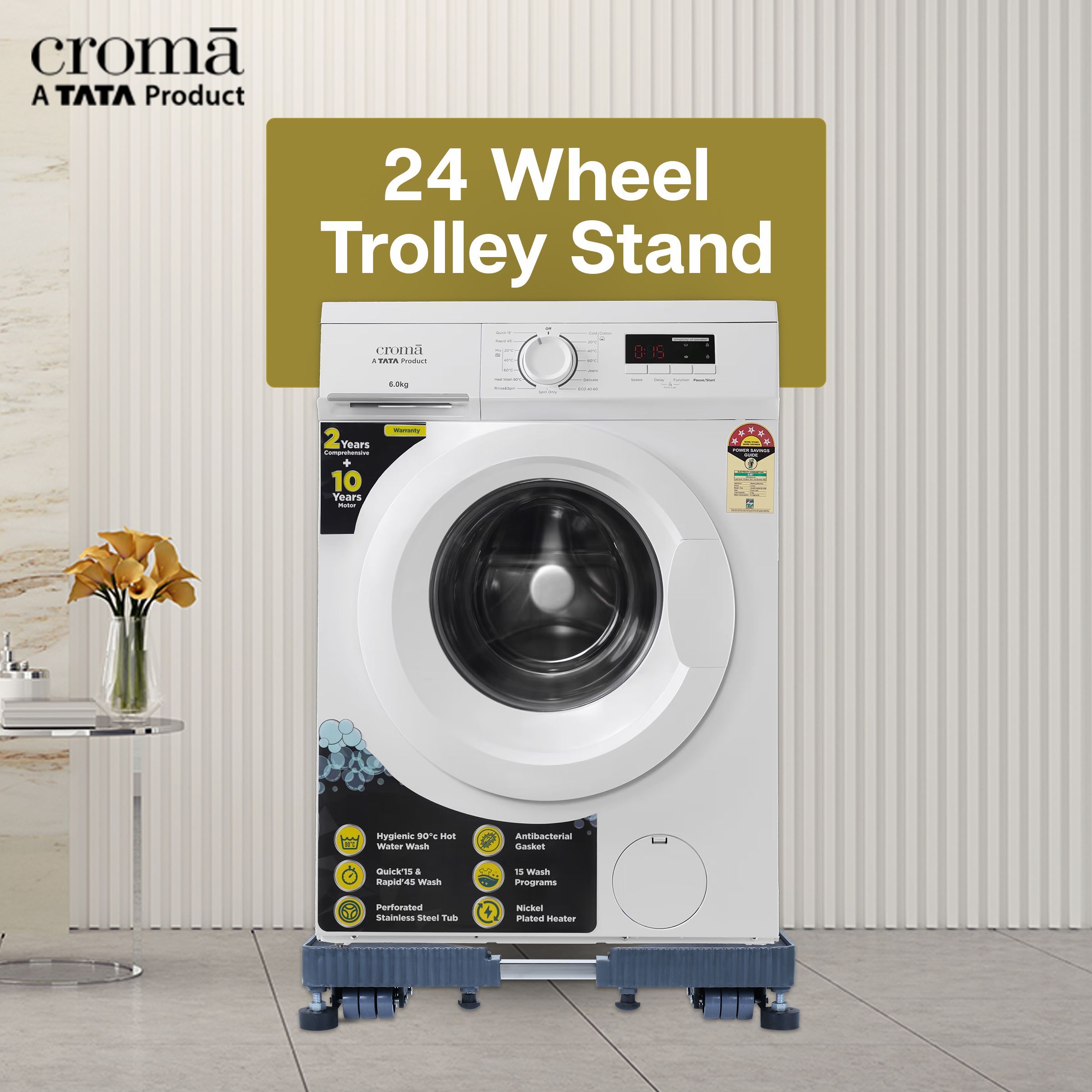 Croma 24 Wheel Trolley Stand for Washing Machine and Refrigerator ( Black)_11
