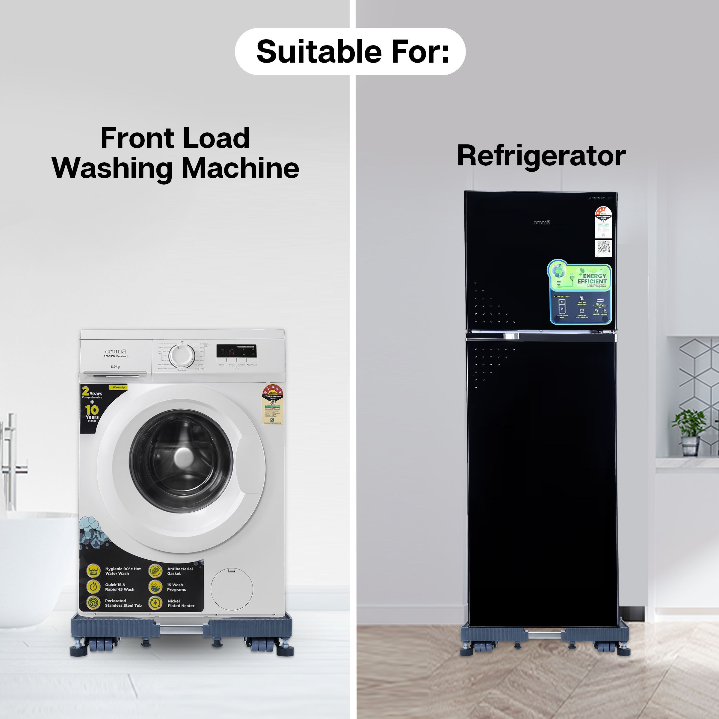 Croma 24 Wheel Trolley Stand for Washing Machine and Refrigerator ( Black)_12