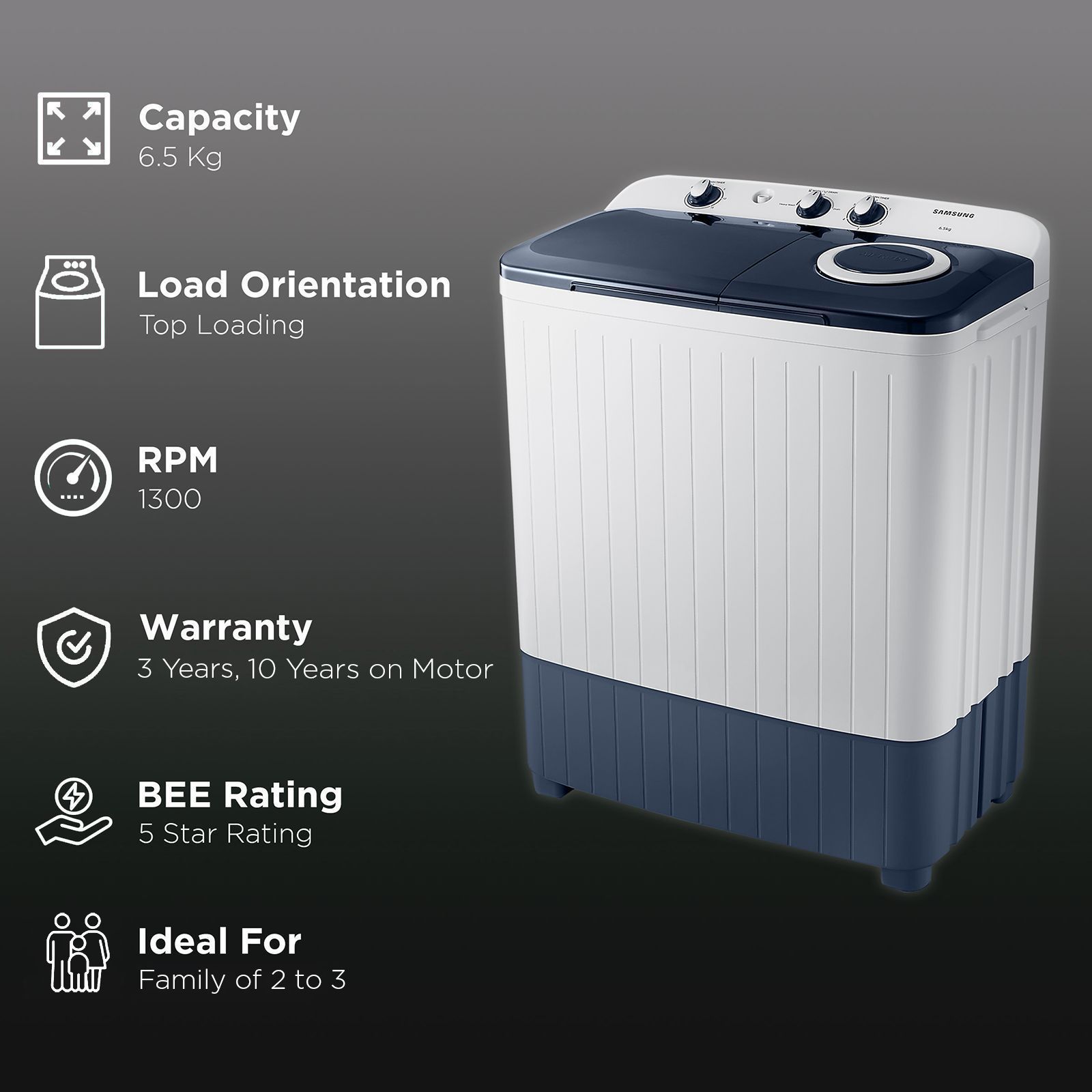 SAMSUNG 6.5 kg 5 Star Semi Automatic Washing Machine with Air Turbo Drying (WT65R2200LL/TL, Light Gray & Blue Base)_2