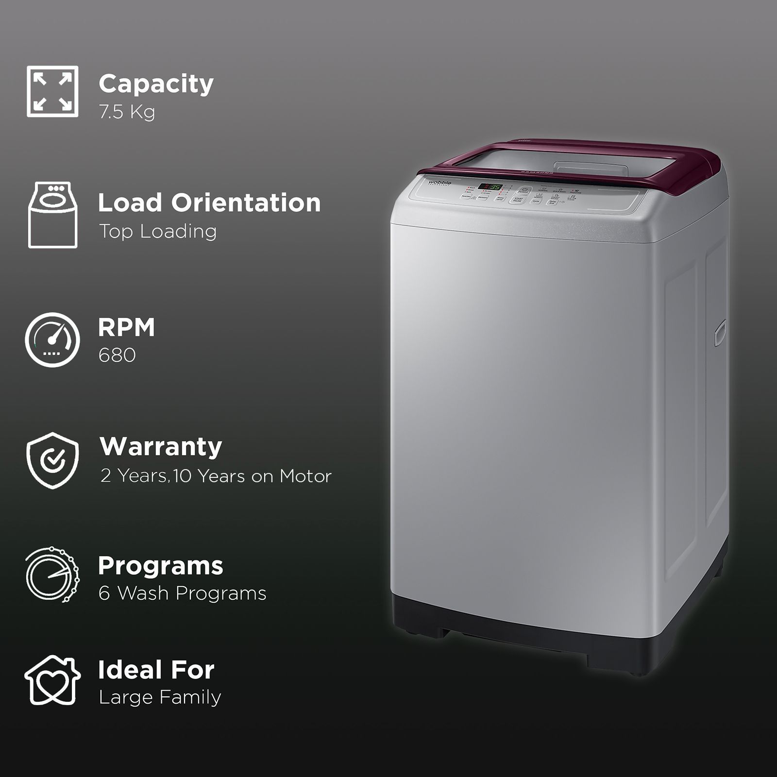 SAMSUNG 7.5 kg Inverter Fully Automatic Top Load Washing Machine (WA75A4022FS/TL, Diamond Drum, Imperial Silver)_2