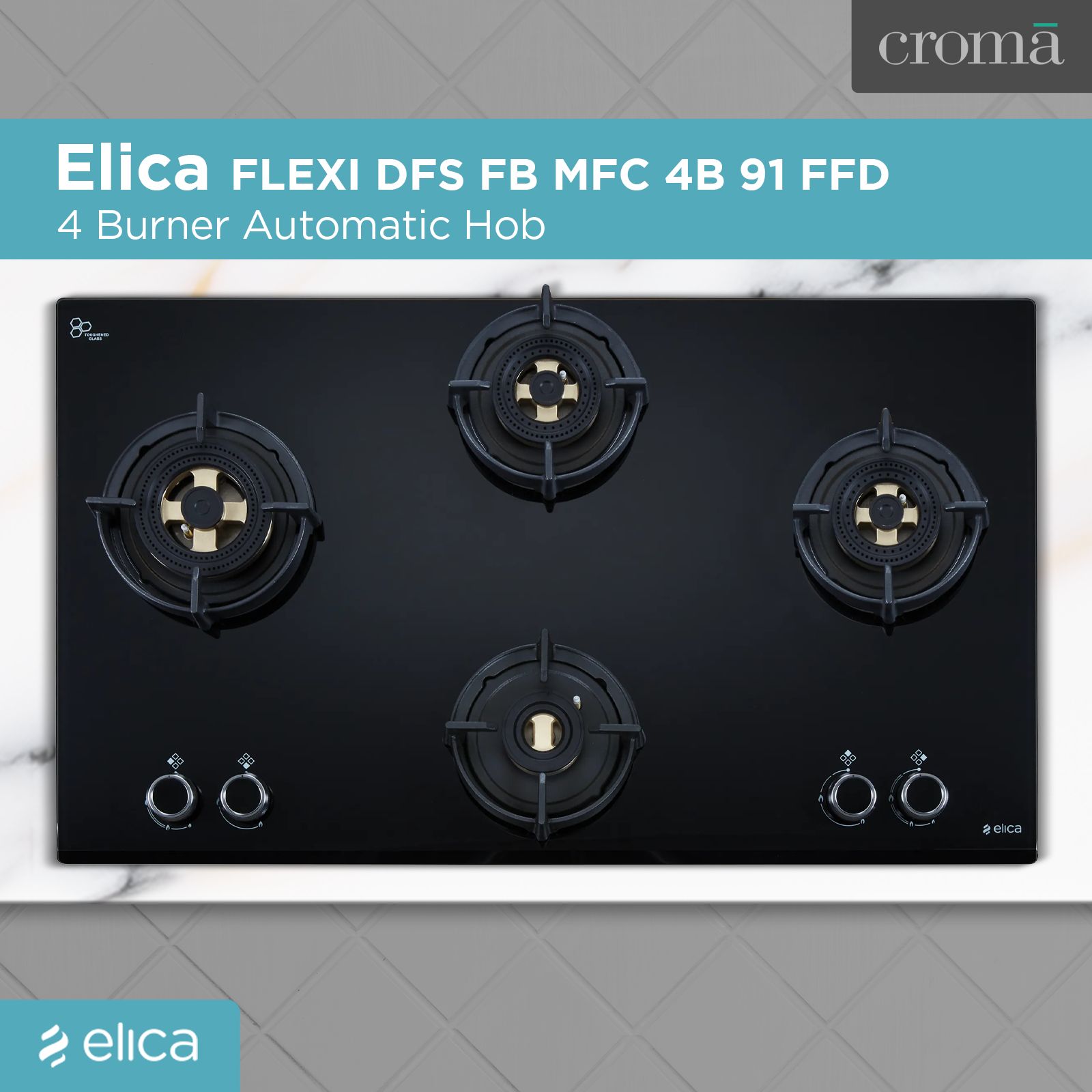 Elica DFS FB MFC 4B 91 FFD 4 Burner Automatic Hob (Multi Flame Control, Black)_4