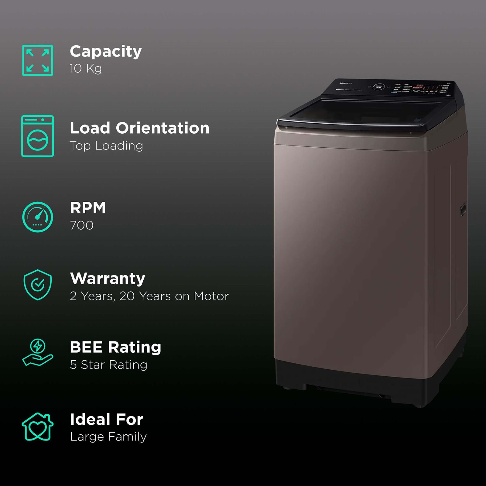 SAMSUNG 10 kg 5 Star Fully Automatic Top Load Washing Machine (WA10BG4686BRTL, in-built Heater, Rose Brown) SAMSUNG 10 kg 5 Star Fully Automatic Top Load Washing Machine (WA10BG4686BRTL, in-built Heater, Rose Brown)_2