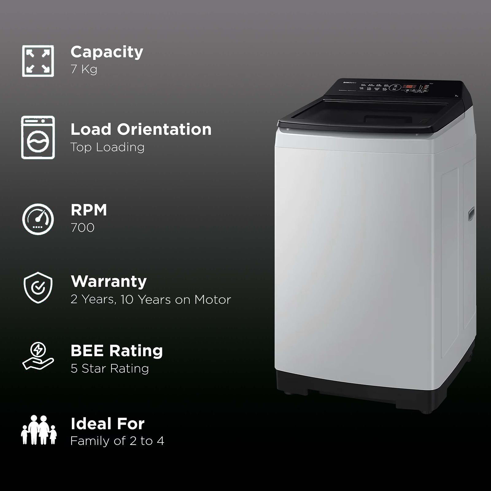 SAMSUNG 7 kg 5 Star Fully Automatic Top Load Washing Machine (WA70BG4441BYTL, Diamond Drum, Lavender Gray)_2