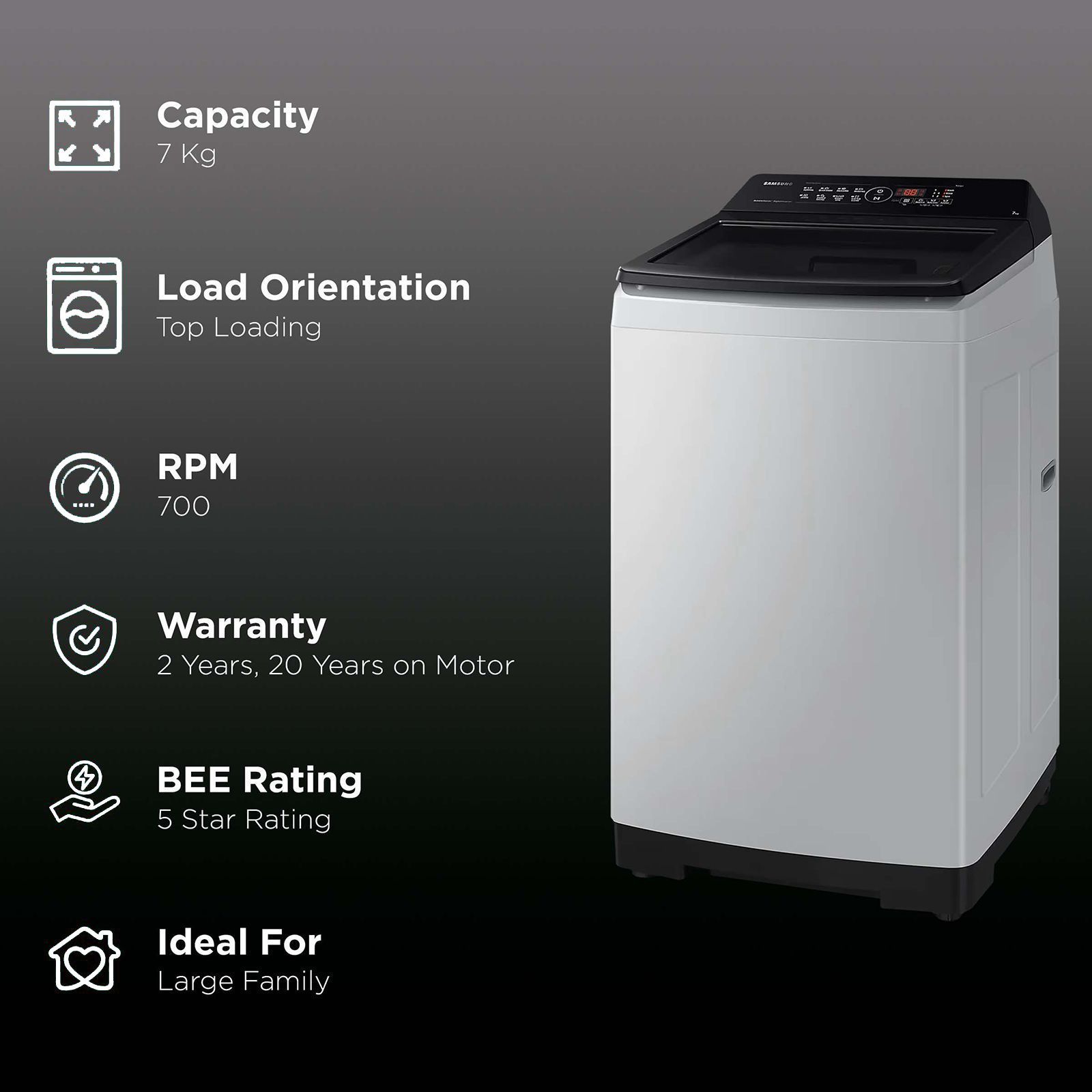 SAMSUNG 7 kg 5 Star Fully Automatic Top Load Washing Machine (WA70BG4441BYTL, Diamond Drum, Lavender Gray)_2