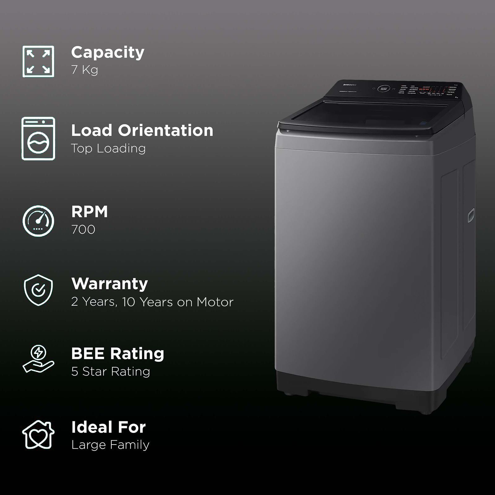 SAMSUNG 7 kg 5 Star Fully Automatic Top Load Washing Machine (WA70BG4545BDTL, Diamond Drum, Dark Gray) SAMSUNG 7 kg 5 Star Fully Automatic Top Load Washing Machine (WA70BG4545BDTL, Diamond Drum, Dark Gray)_2