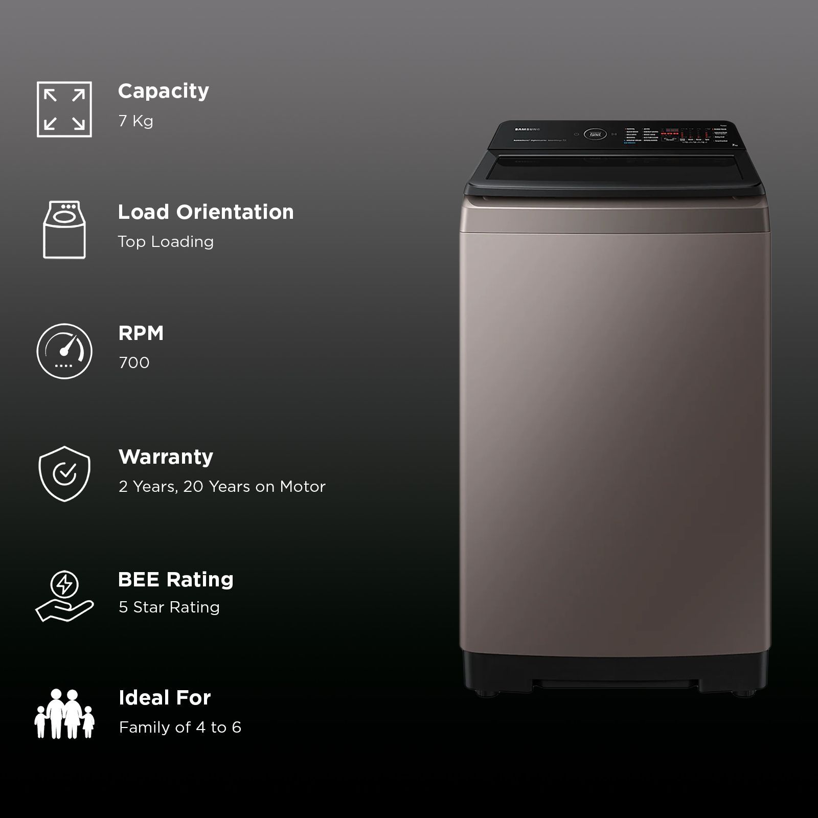 SAMSUNG 7 kg 5 Star Fully Automatic Top Load Washing Machine (WA70BG4582BRTL, Built-In Heater, Rose Brown)_3