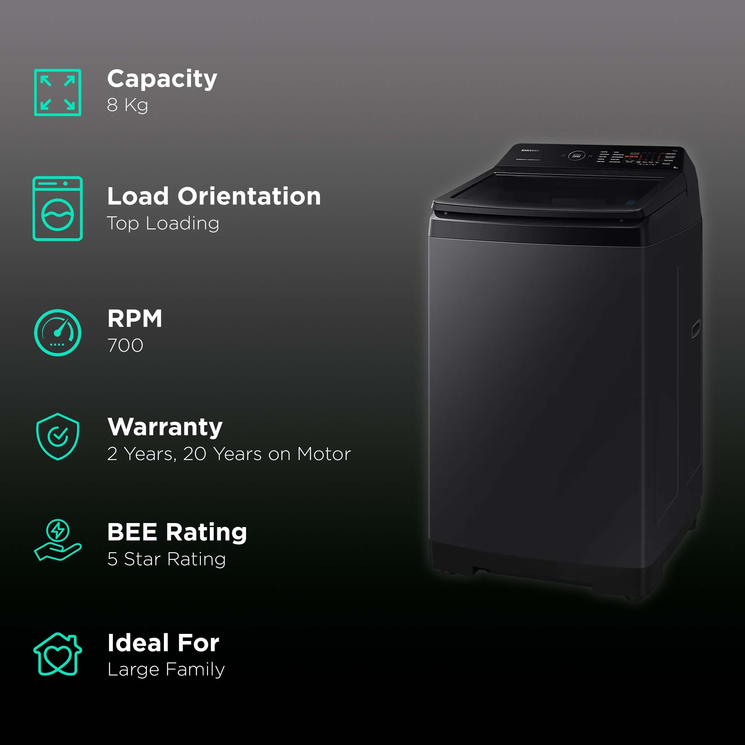 SAMSUNG 8 kg 5 Star Fully Automatic Top Load Washing Machine (WA80BG4545BVTL, Diamond Drum, Black Caviar) SAMSUNG 8 kg 5 Star Fully Automatic Top Load Washing Machine (WA80BG4545BVTL, Diamond Drum, Black Caviar)_2