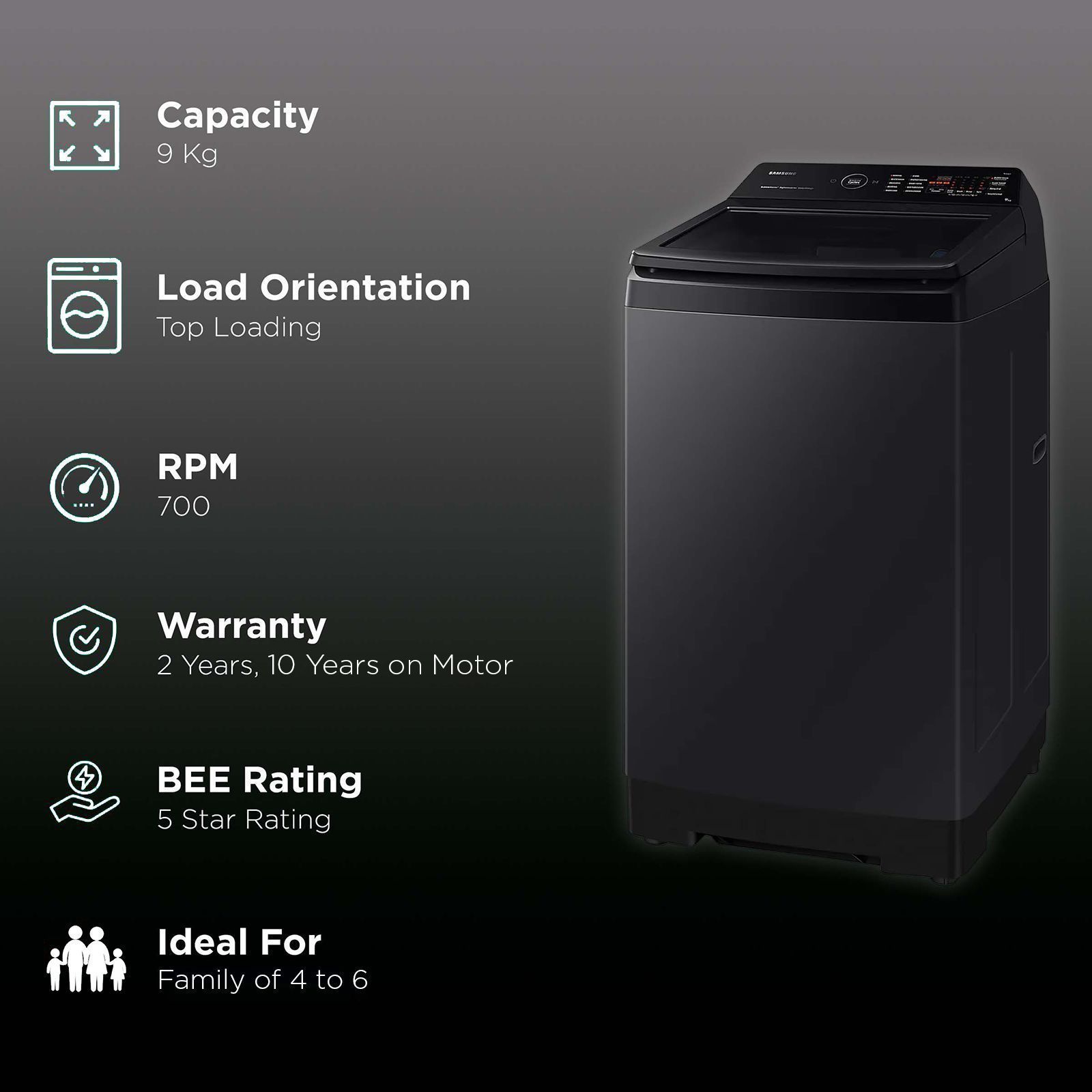 SAMSUNG 9 kg 5 Star Fully Automatic Top Load Washing Machine (WA90BG4546BVTL, Smart Control with Wi-Fi, Black Caviar)_2