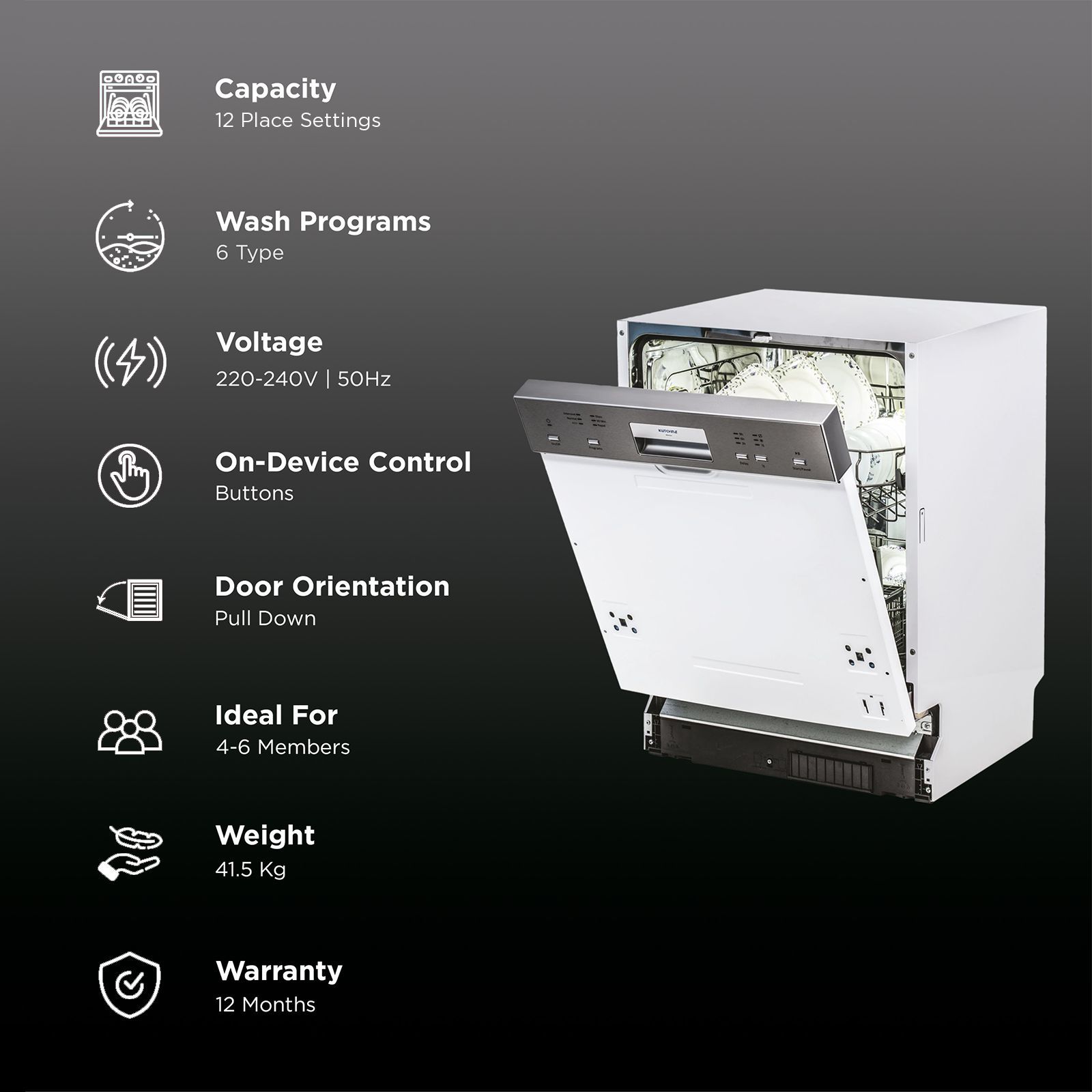 Kutchina KEN DLX 12 Place Settings Built-in Dishwasher with Digital Display Interface (White) Kutchina KEN DLX 12 Place Settings Built-in Dishwasher with Digital Display Interface (White)_3