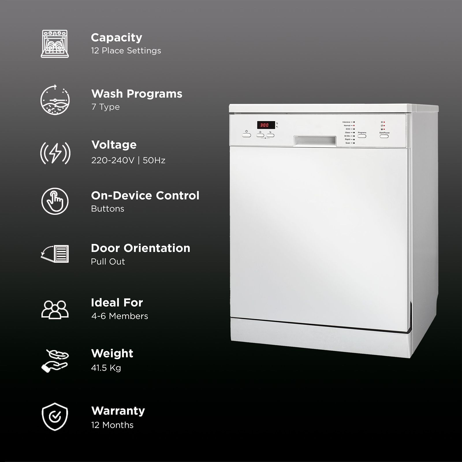 Kutchina KLEANMATE EXCEL 14 Place Settings Free Standing Dishwasher with Digital Display Interface (White)_3