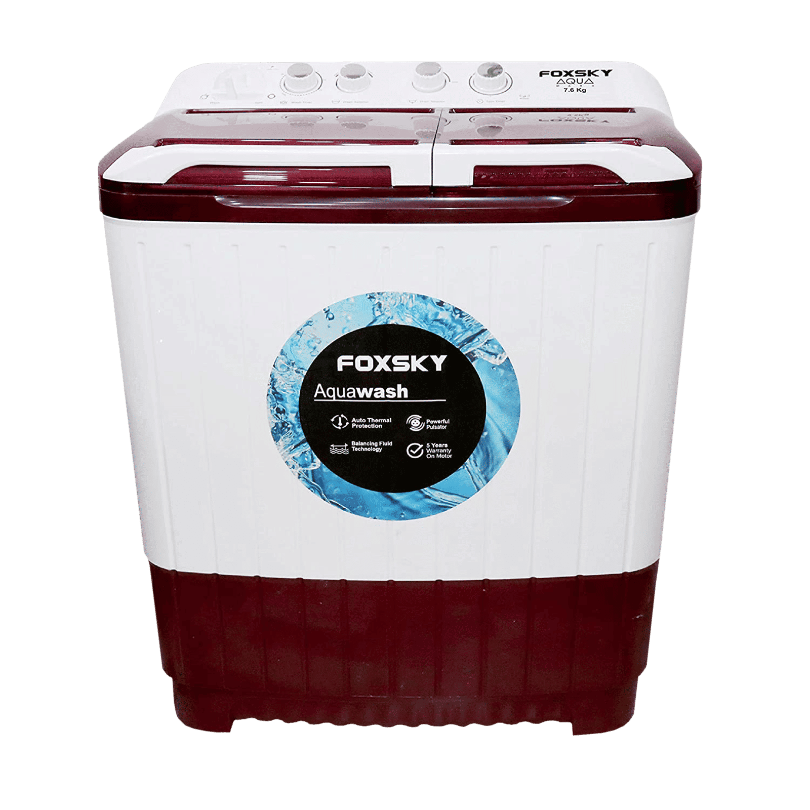 FOXSKY 7.6 Kg 5 Star Semi Automatic Washing Machine with 3D Scrub Technology (Aqua Wash, Maroon) FOXSKY 7.6 Kg 5 Star Semi Automatic Washing Machine with 3D Scrub Technology (Aqua Wash, Maroon)_1