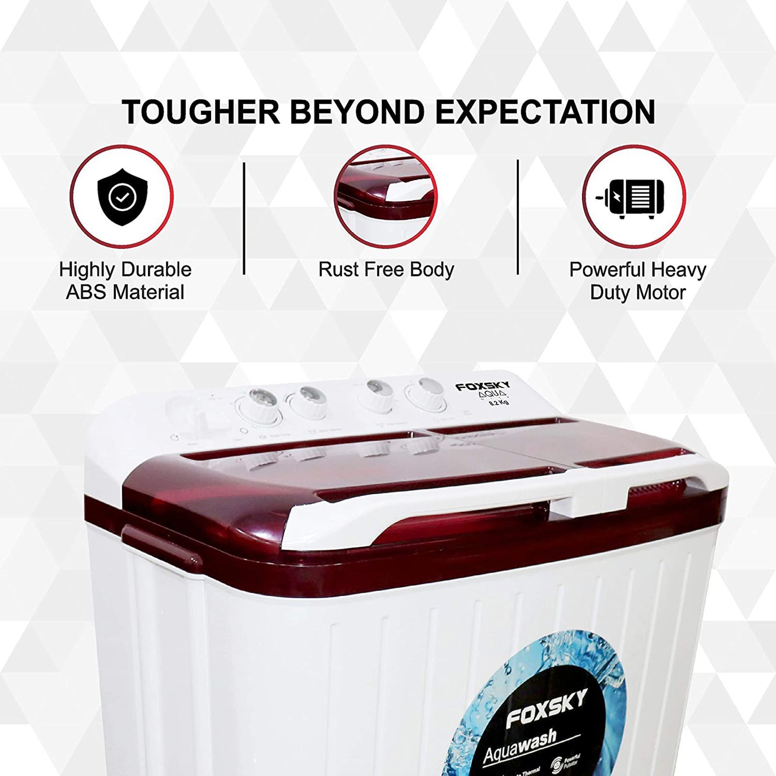 FOXSKY 8.2 Kg 5 Star Semi Automatic Washing Machine with 3D Scrub Technology (Aqua Wash, Maroon)_6