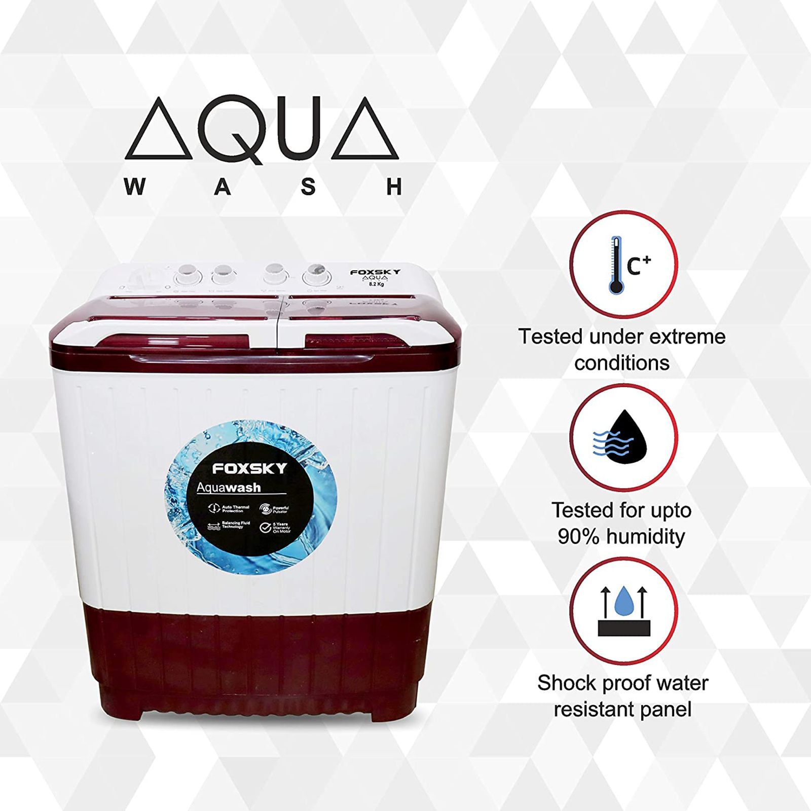 FOXSKY 8.2 Kg 5 Star Semi Automatic Washing Machine with 3D Scrub Technology (Aqua Wash, Maroon)_7