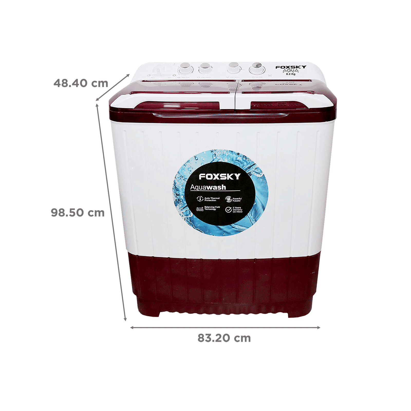FOXSKY 8.2 Kg 5 Star Semi Automatic Washing Machine with 3D Scrub Technology (Aqua Wash, Maroon)_3