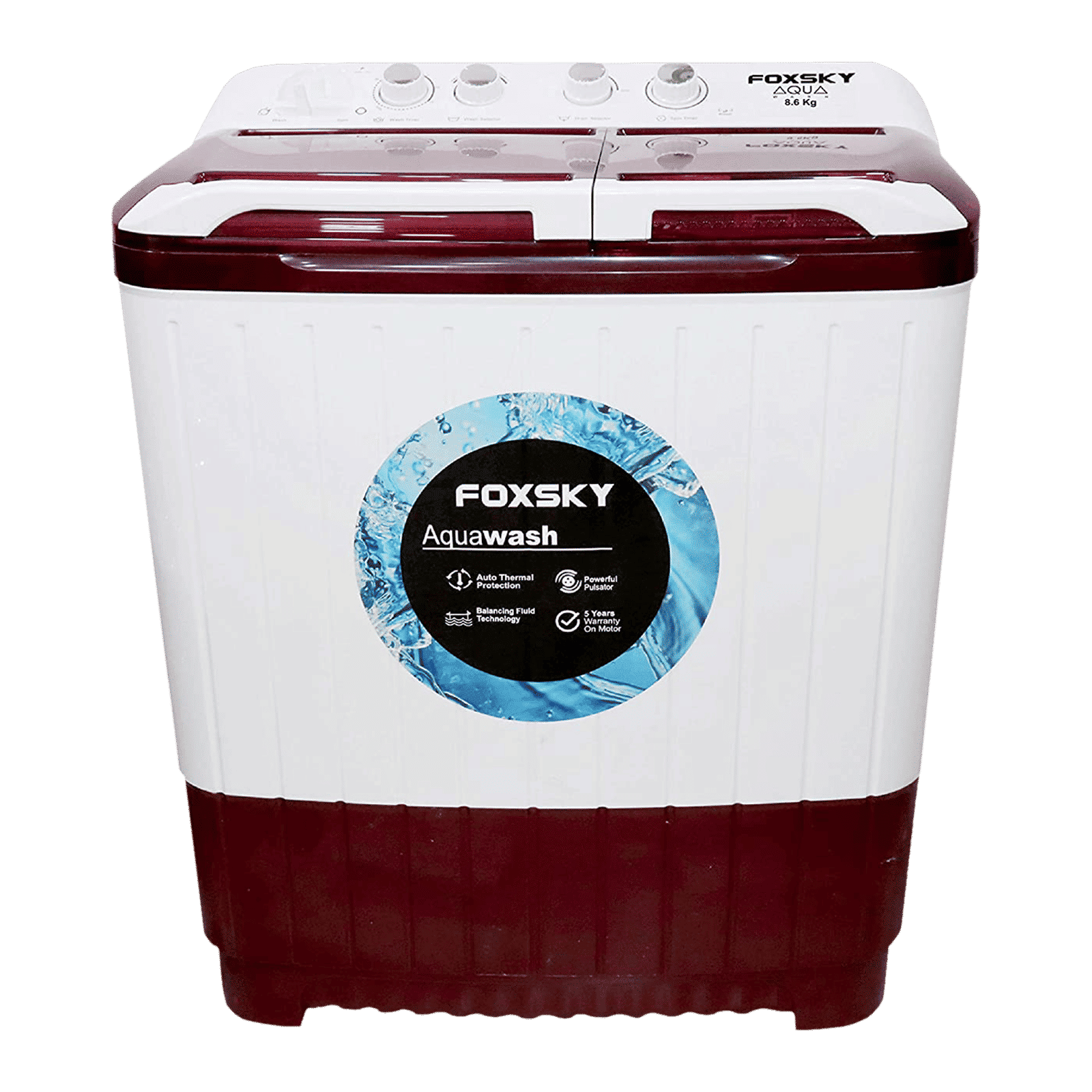 FOXSKY 8.6 Kg 5 Star Semi Automatic Washing Machine with 3D Scrub Technology (Aqua Wash, Maroon)_1