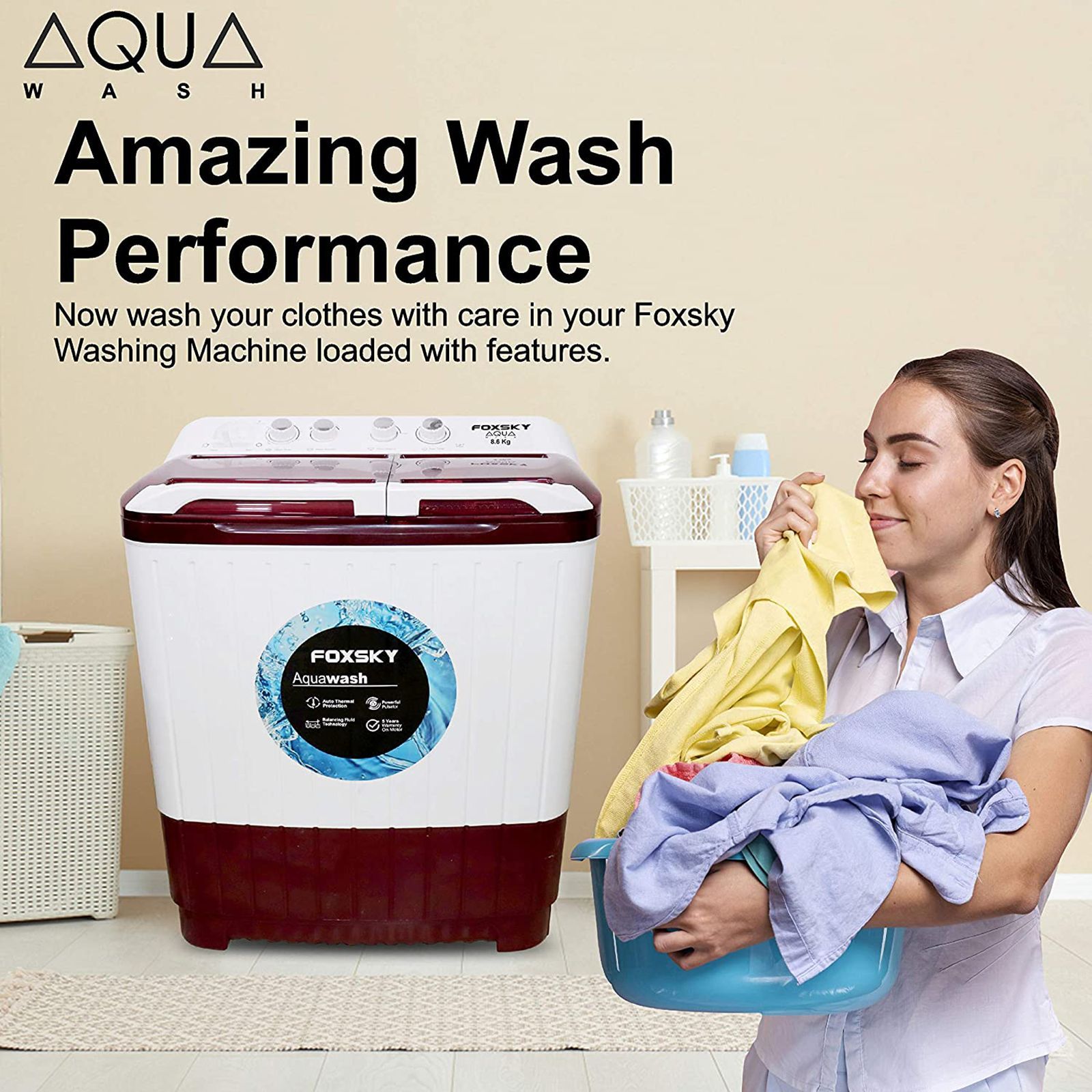 FOXSKY 8.6 Kg 5 Star Semi Automatic Washing Machine with 3D Scrub Technology (Aqua Wash, Maroon)_4