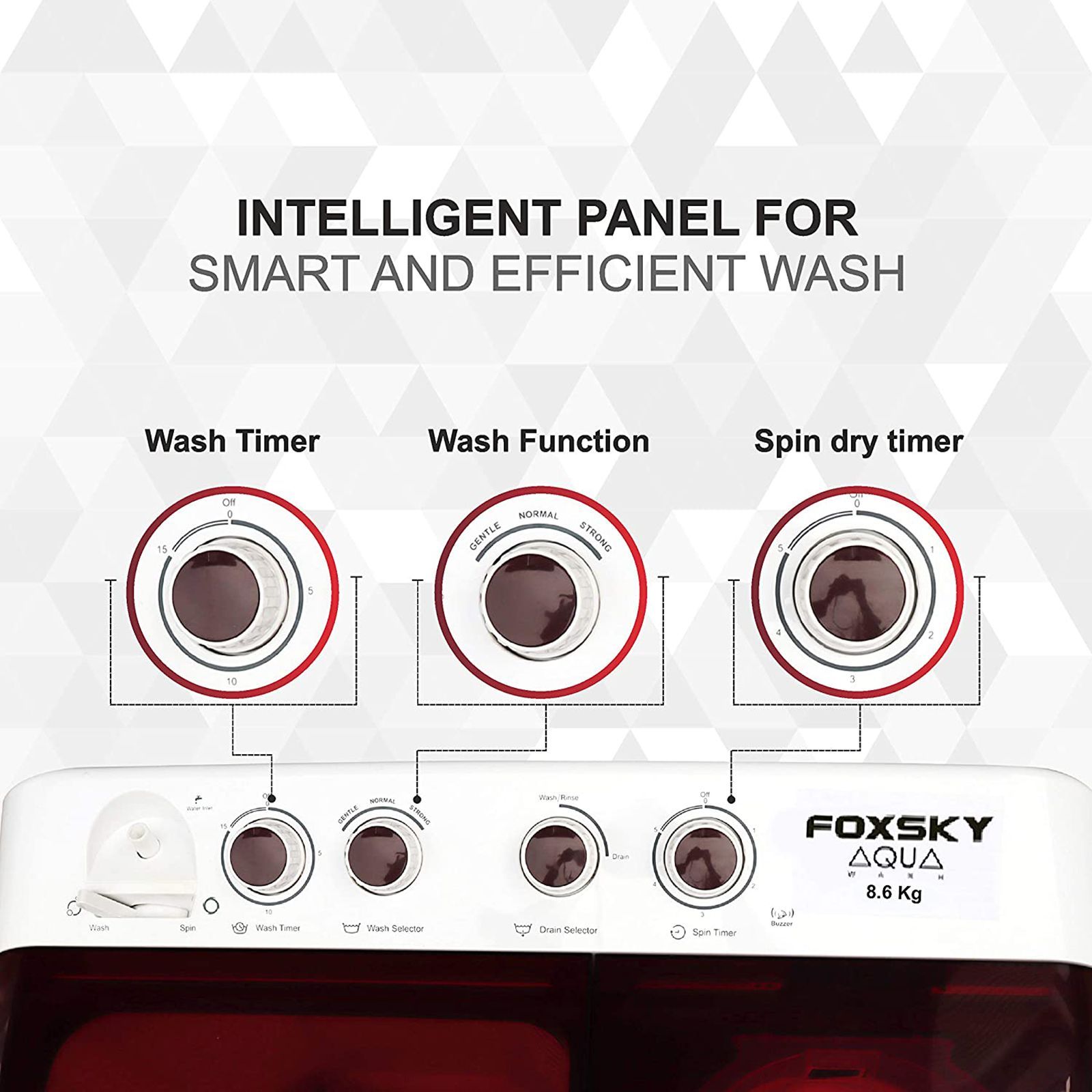 FOXSKY 8.6 Kg 5 Star Semi Automatic Washing Machine with 3D Scrub Technology (Aqua Wash, Maroon)_6