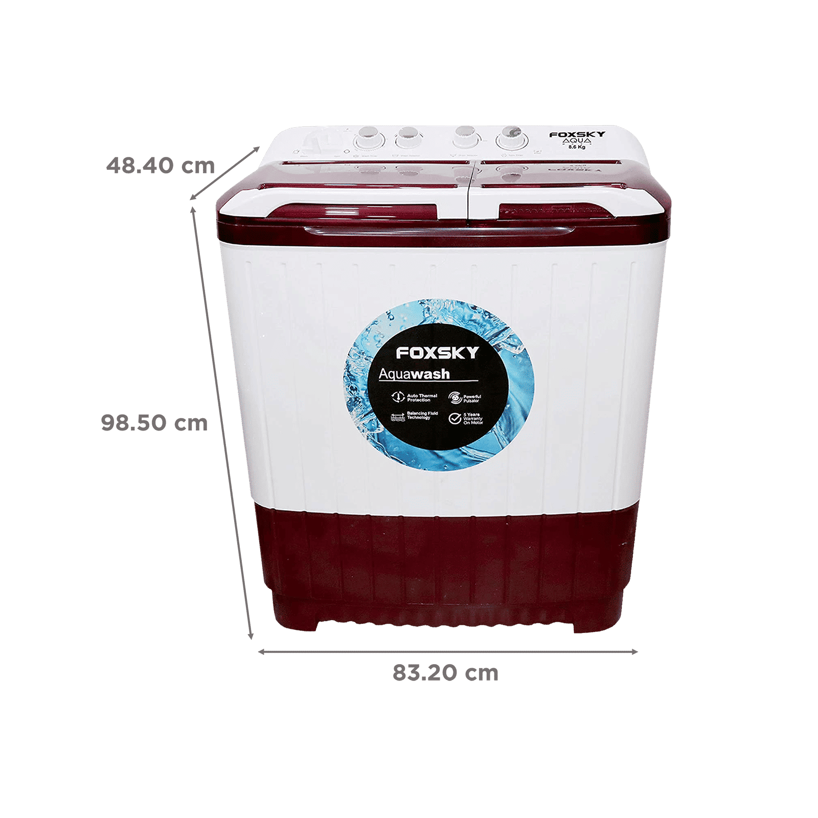 FOXSKY 8.6 Kg 5 Star Semi Automatic Washing Machine with 3D Scrub Technology (Aqua Wash, Maroon)_3