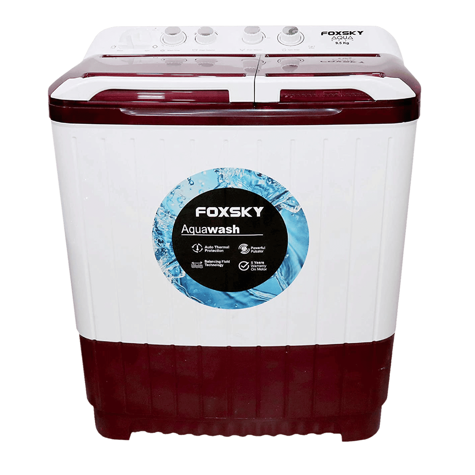 FOXSKY 9.5 Kg 5 Star Semi Automatic Washing Machine with 3D Scrub Technology (Aqua Wash, Maroon)_1