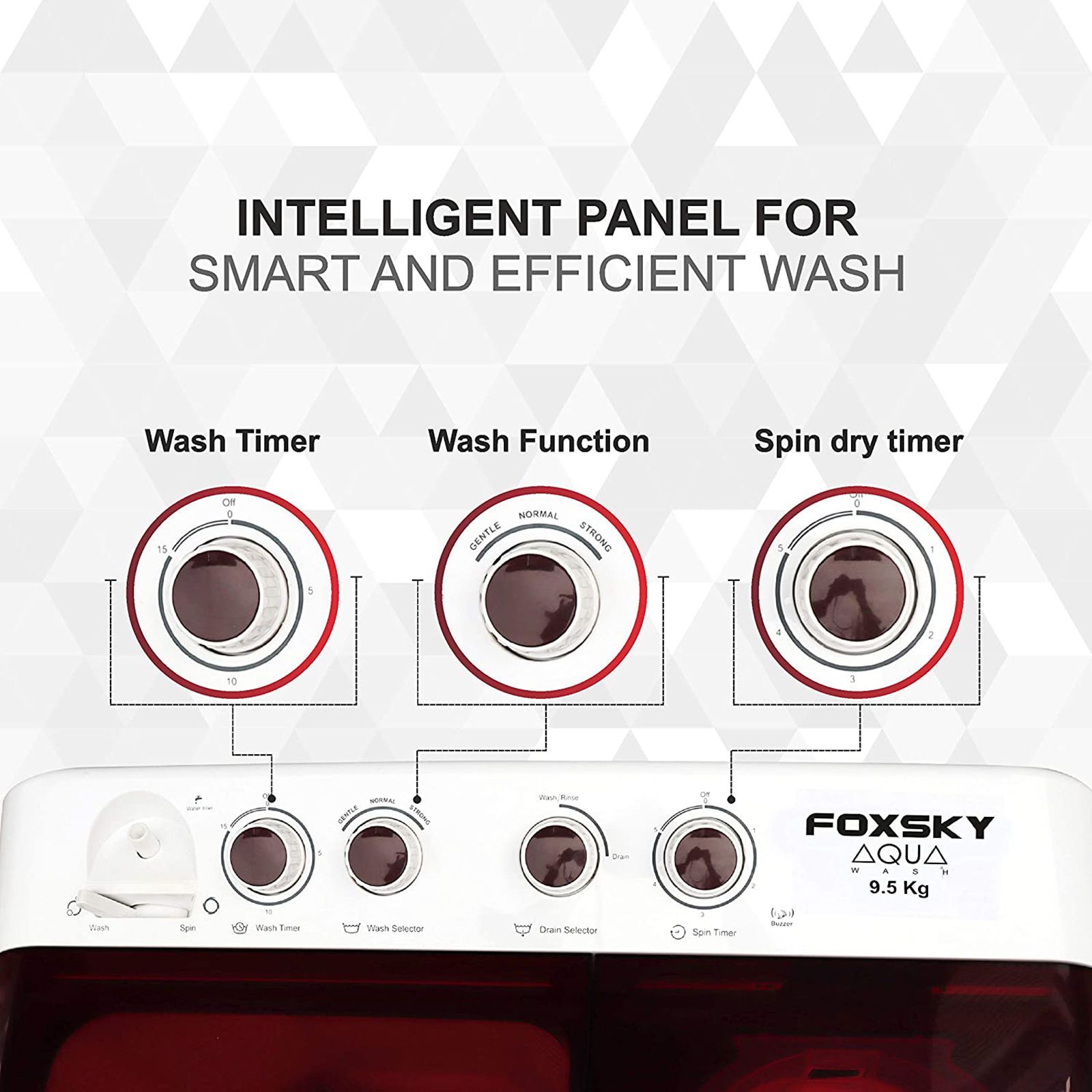 FOXSKY 9.5 Kg 5 Star Semi Automatic Washing Machine with 3D Scrub Technology (Aqua Wash, Maroon)_6