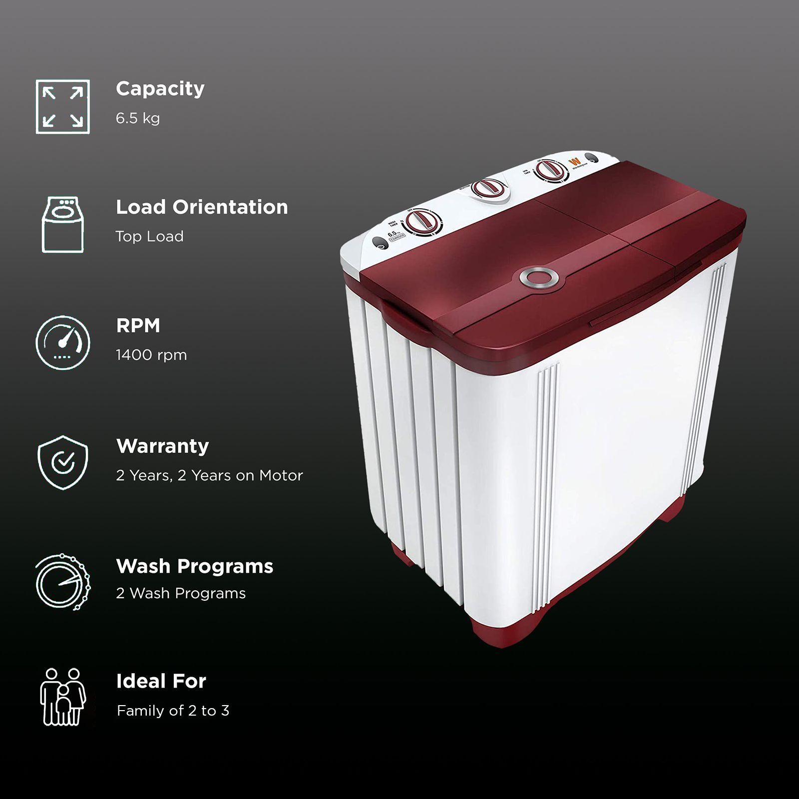 White Westinghouse 6.5 kg Semi-Automatic Washing Machine with Lint Filter (CSW6500, White/Maroon) White Westinghouse 6.5 kg Semi-Automatic Washing Machine with Lint Filter (CSW6500, White/Maroon)_2