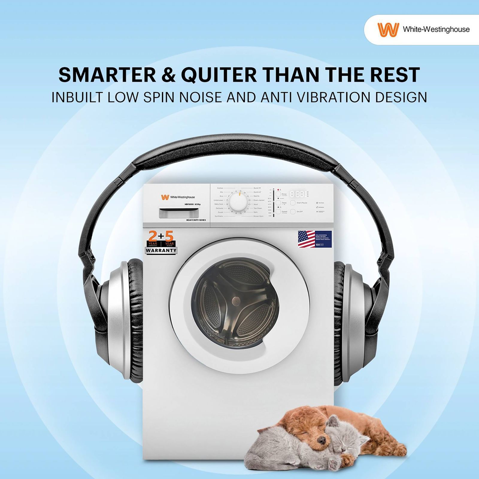 White Westinghouse 8.5 kg Fully Automatic Front Load Washing Machine (HDF8500, In-Built Heater, Black & White)_9