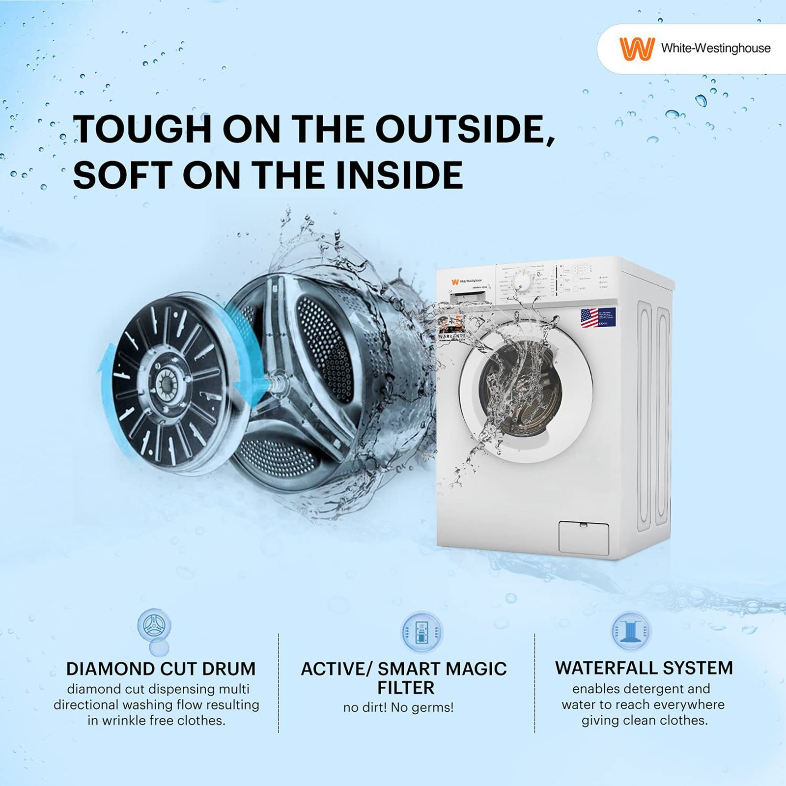 White Westinghouse 8.5 kg Fully Automatic Front Load Washing Machine (HDF8500, In-Built Heater, Black & White)_15