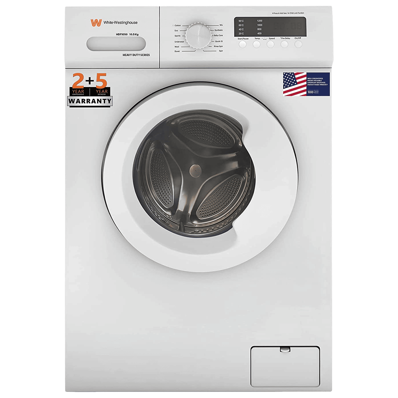 White Westinghouse 10.5 kg Fully Automatic Front Load Washing Machine (HDF1050, In-built Heater, White) White Westinghouse 10.5 kg Fully Automatic Front Load Washing Machine (HDF1050, In-built Heater, White)_1