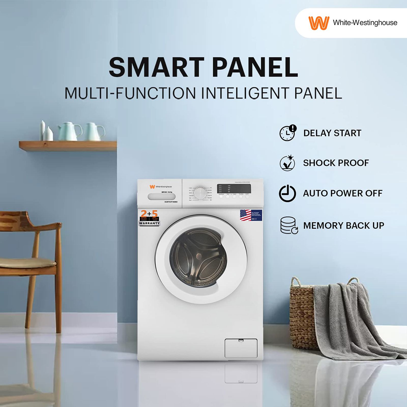 White Westinghouse 10.5 kg Fully Automatic Front Load Washing Machine (HDF1050, In-built Heater, White) White Westinghouse 10.5 kg Fully Automatic Front Load Washing Machine (HDF1050, In-built Heater, White)_11