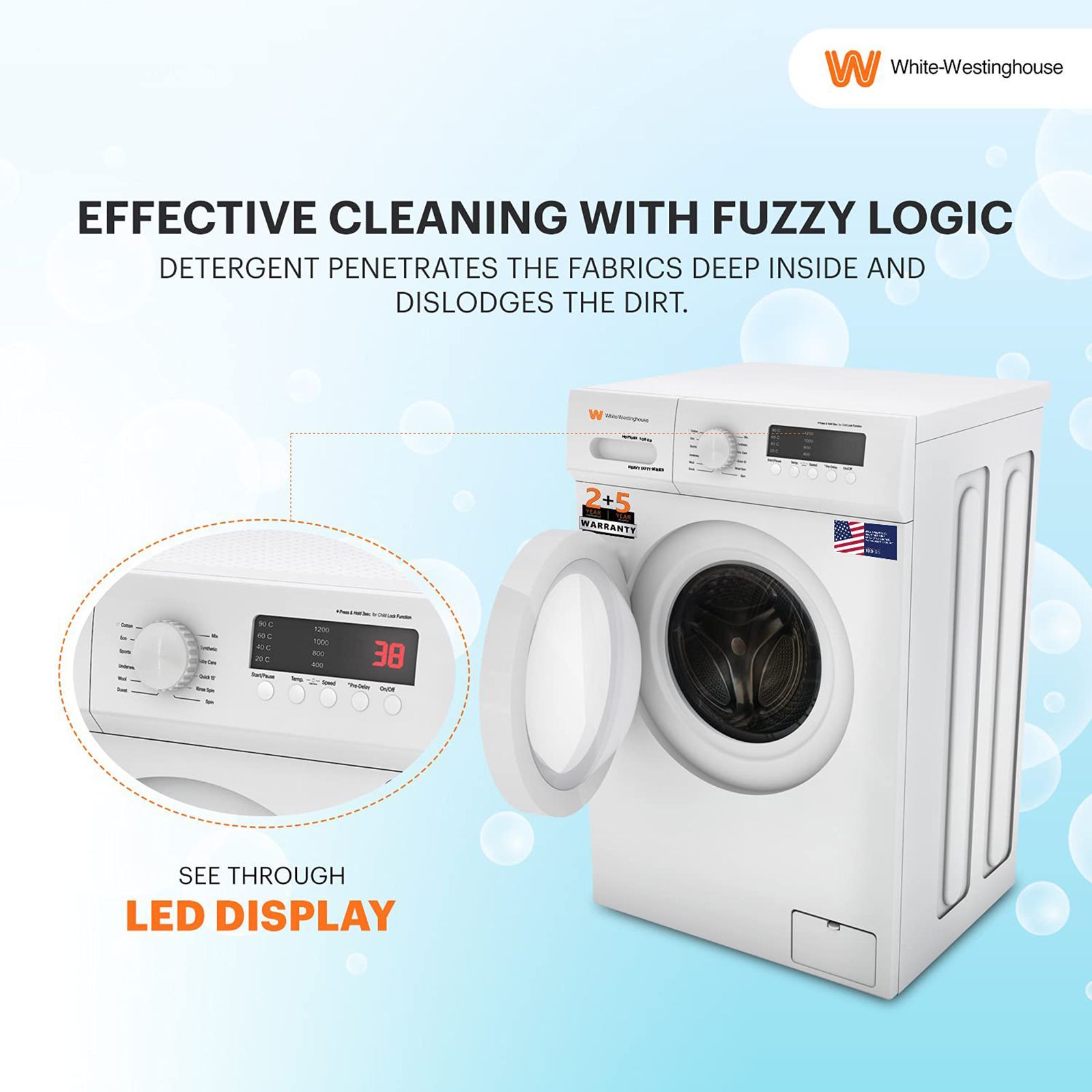 White Westinghouse 10.5 kg Fully Automatic Front Load Washing Machine (HDF1050, In-built Heater, White) White Westinghouse 10.5 kg Fully Automatic Front Load Washing Machine (HDF1050, In-built Heater, White)_12