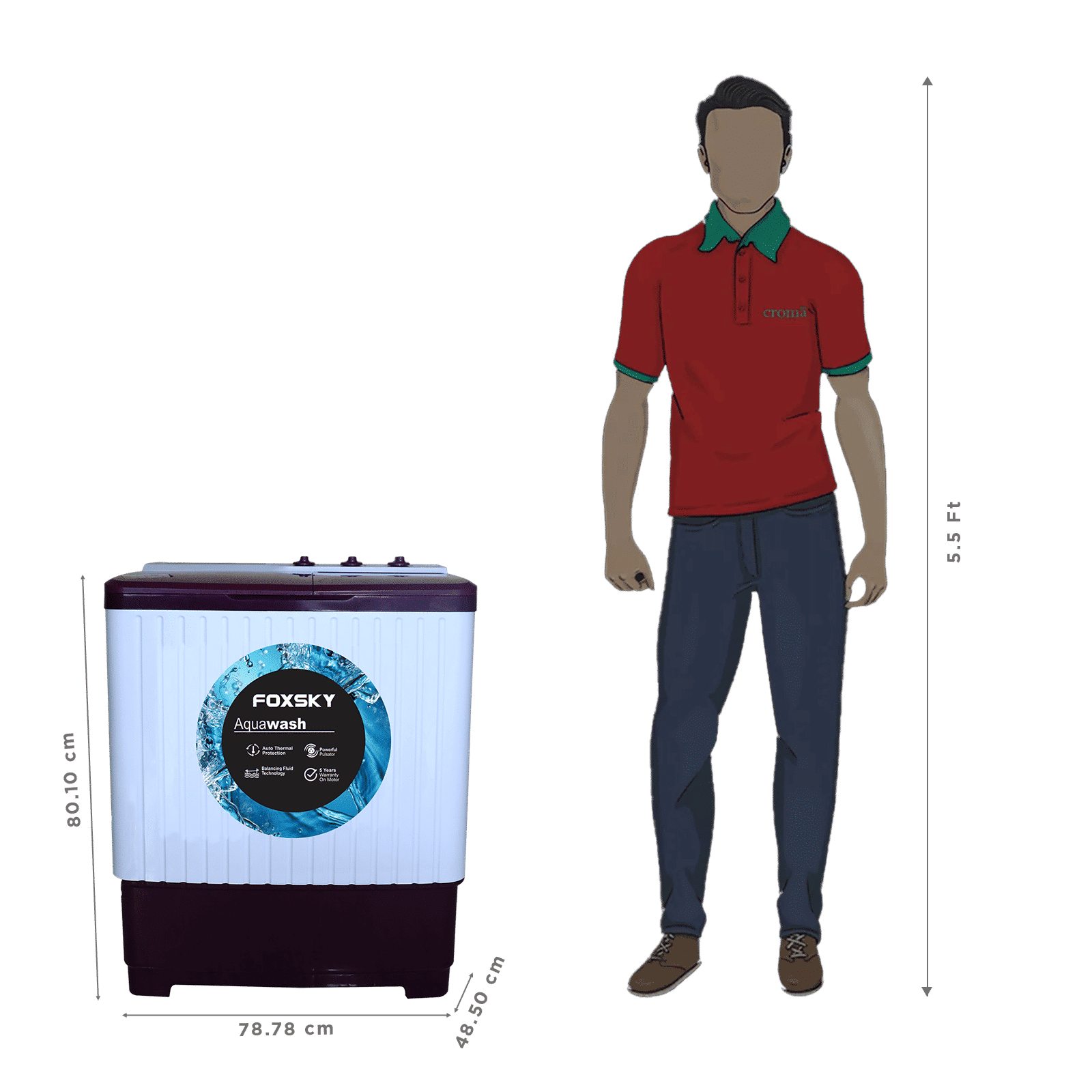 FOXSKY 7 kg Semi-Automatic Top Load Washing Machine with Magic Filter (Aqua Wash, Maroon)_3