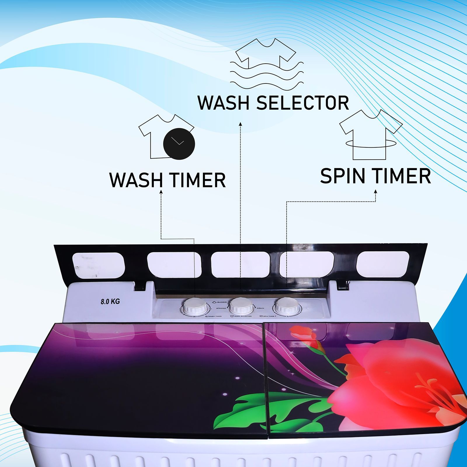 FOXSKY 8 kg Semi-Automatic Top Load Washing Machine with Magic Filter (Aqua Wash, Maroon)_7