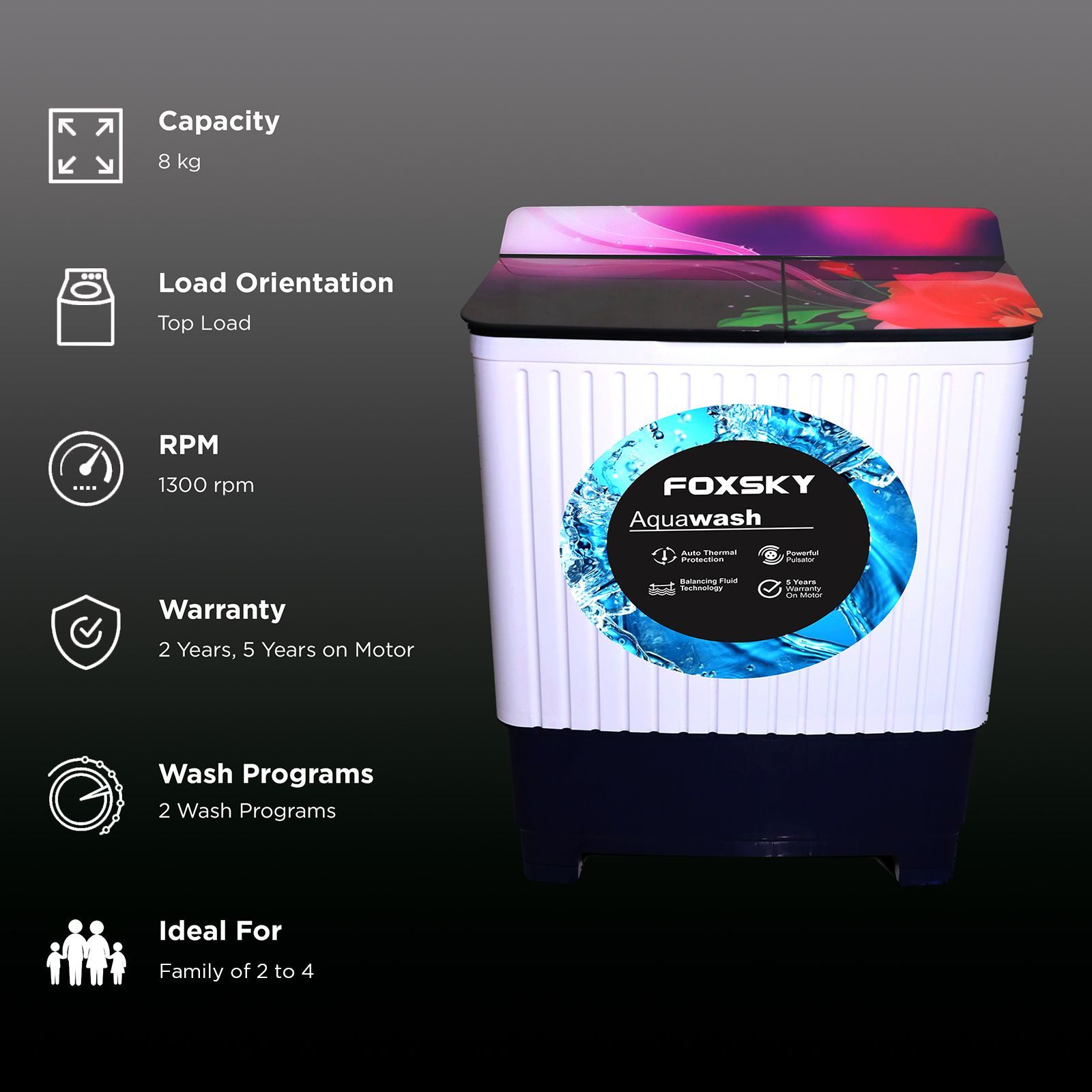 FOXSKY 8 kg Semi-Automatic Top Load Washing Machine with Magic Filter (Aqua Wash, Maroon)_2