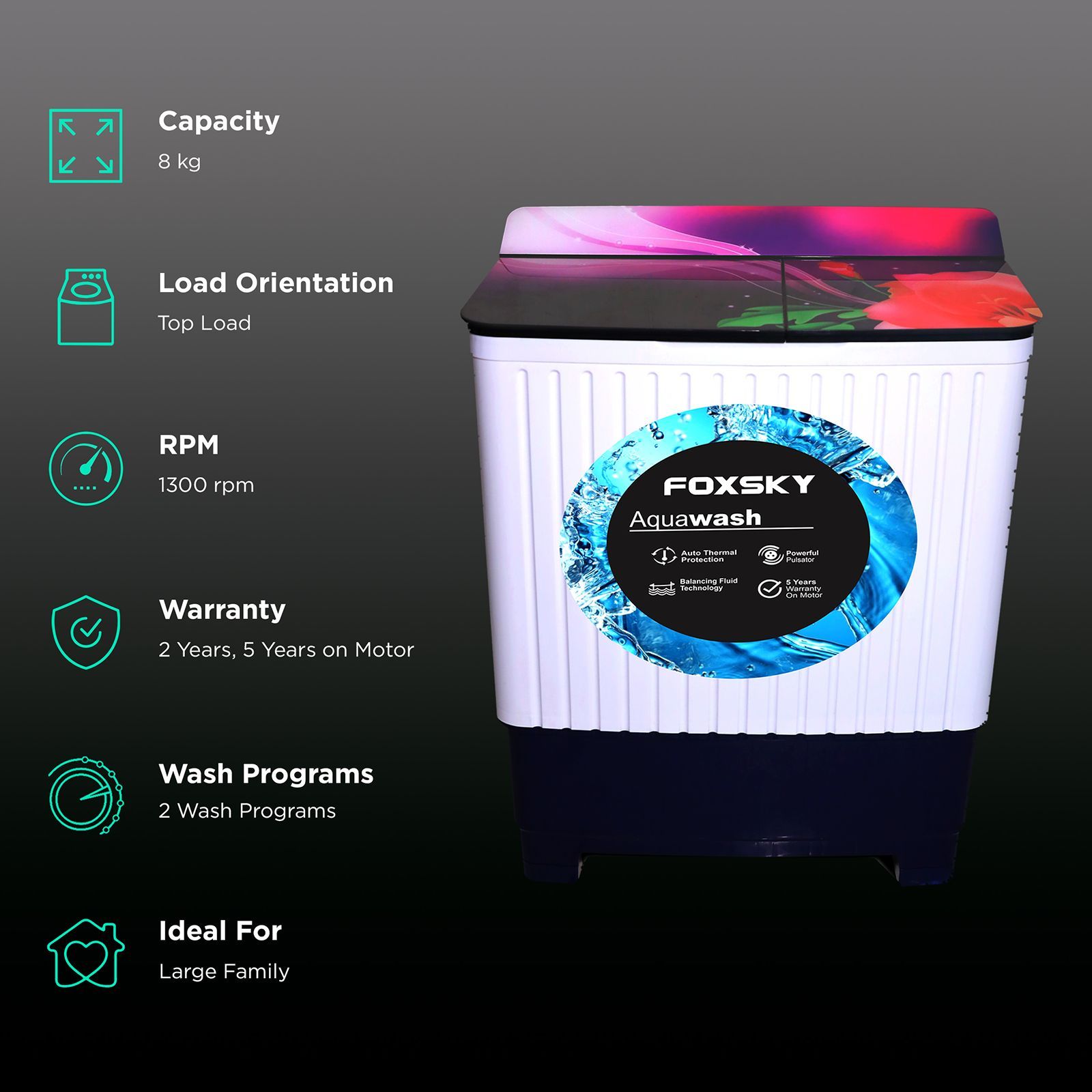 FOXSKY 8 kg Semi-Automatic Top Load Washing Machine with Magic Filter (Aqua Wash, Maroon)_2